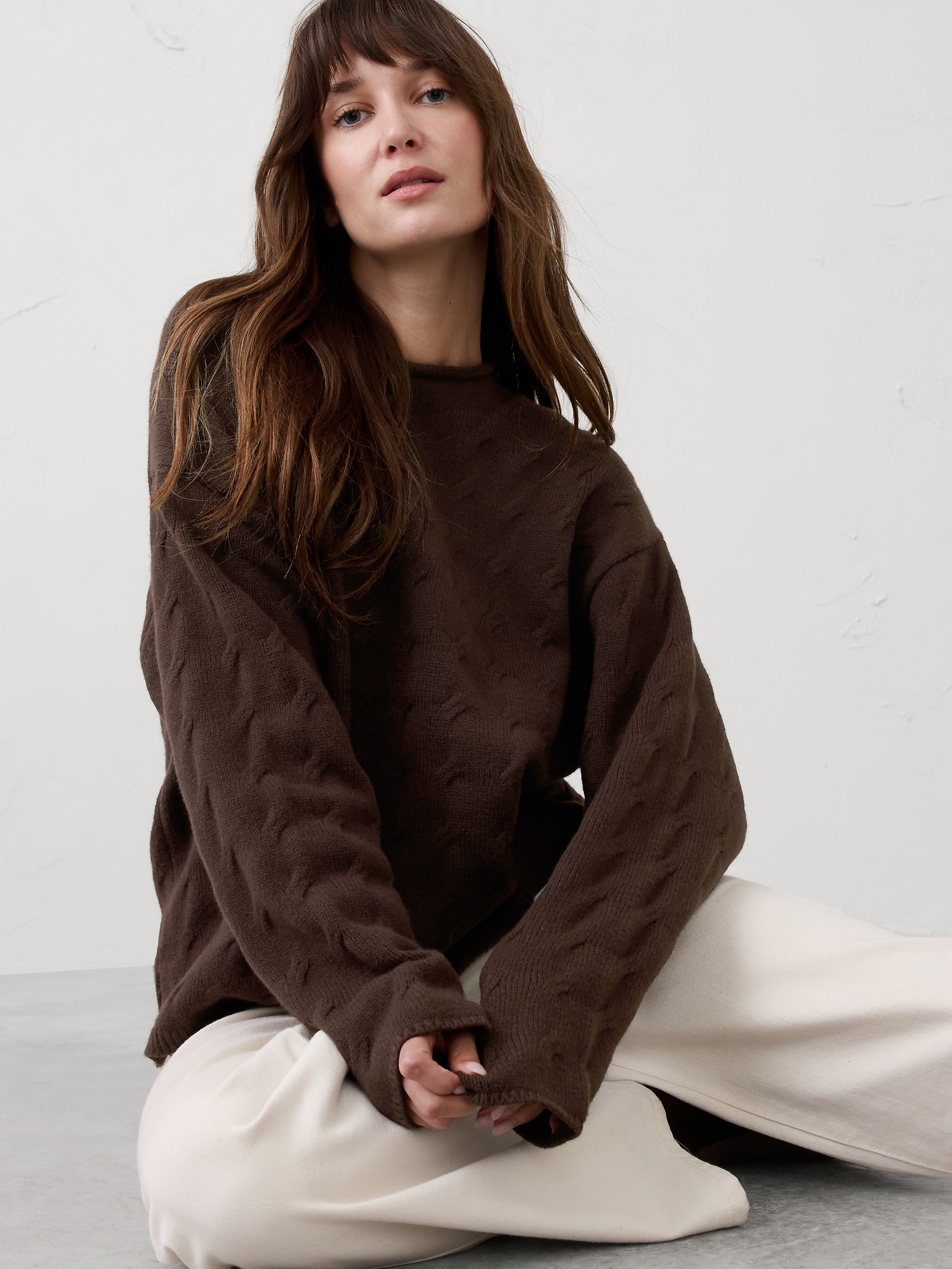 Image number 1 showing, Cable Roll-Neck Sweater