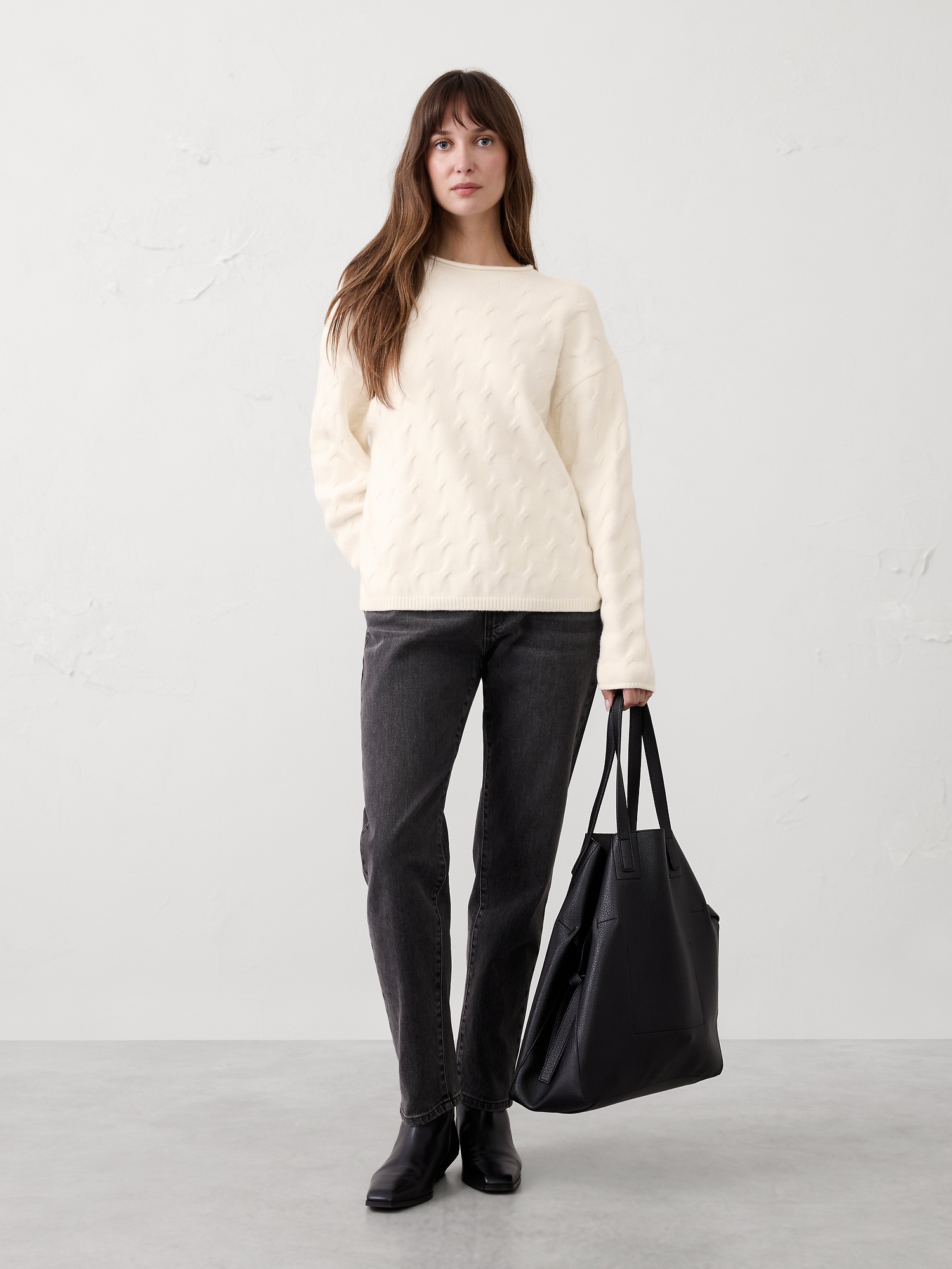 Image number 1 showing, Cable Roll-Neck Sweater