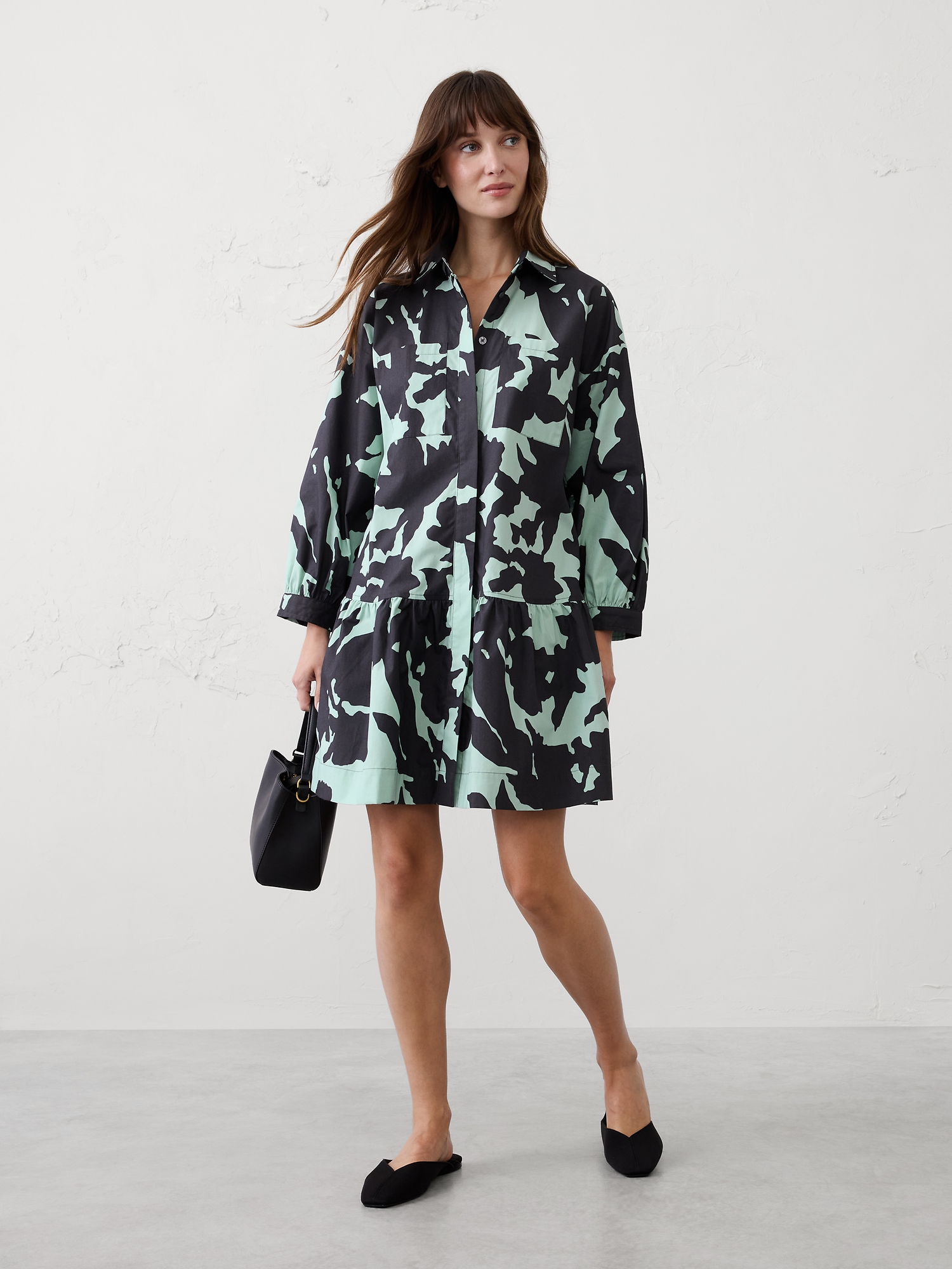 Puff-Sleeve Tiered Mini Dress - Black Floral