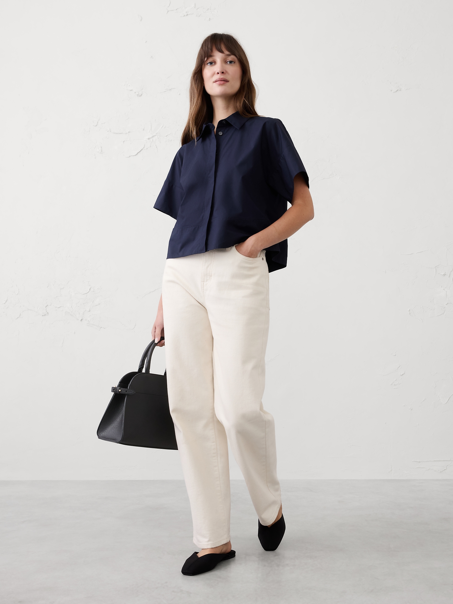 BOXY POPLIN SHIRT - Preppy Navy
