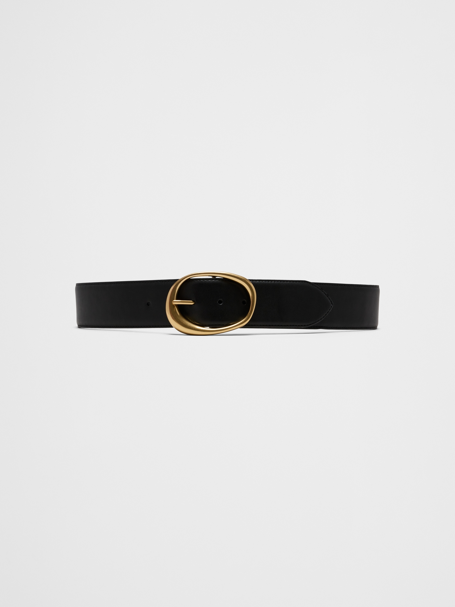 Vegan Leather Organic Buckle Wide Belt - Black