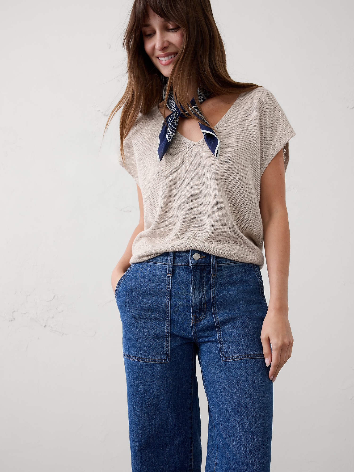 Image number 6 showing, WIDE-LEG HIGH-RISE UTILITY JEAN