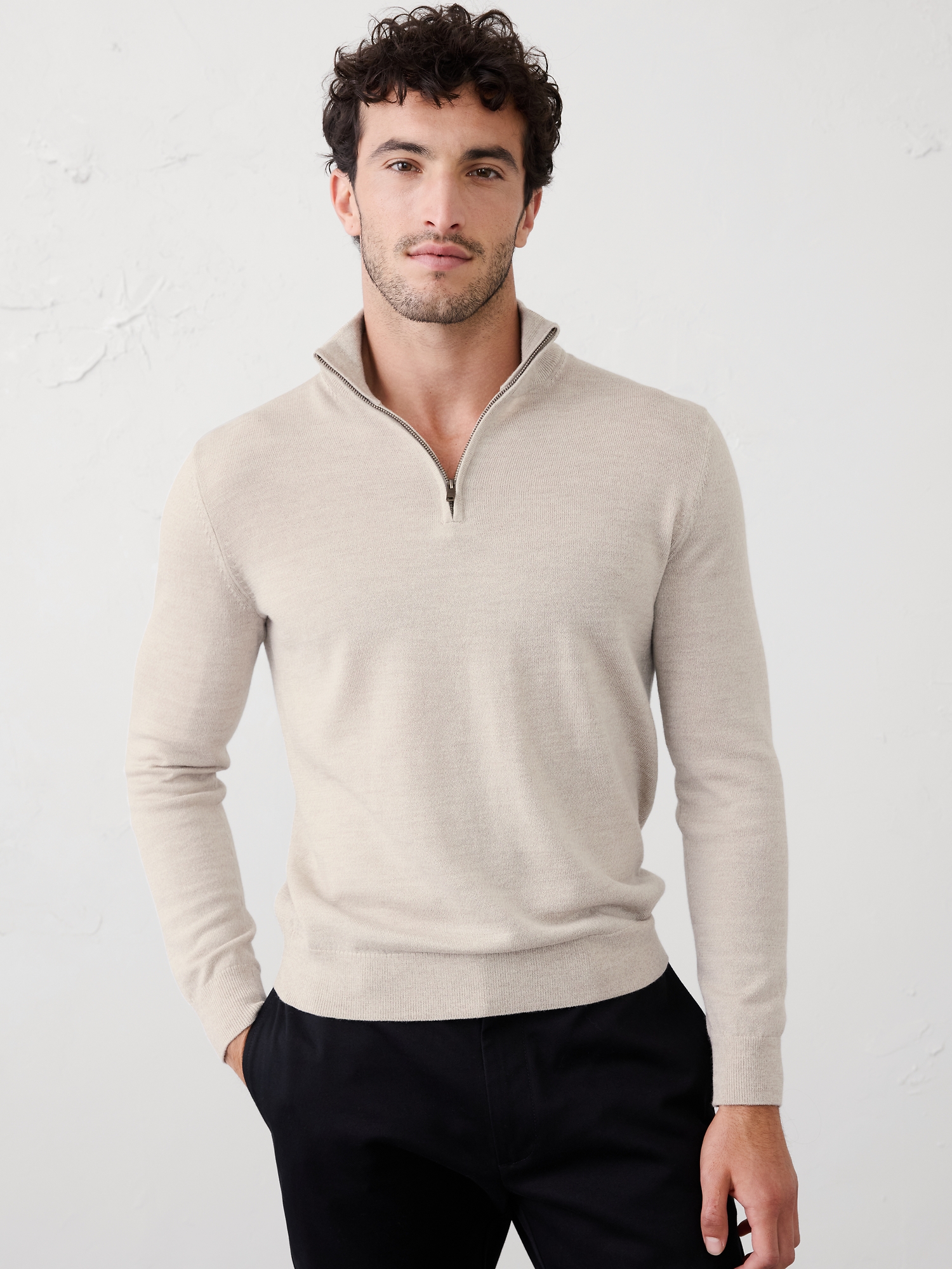 Image number 1 showing, MERINO WOOL HALF-ZIP SWEATER