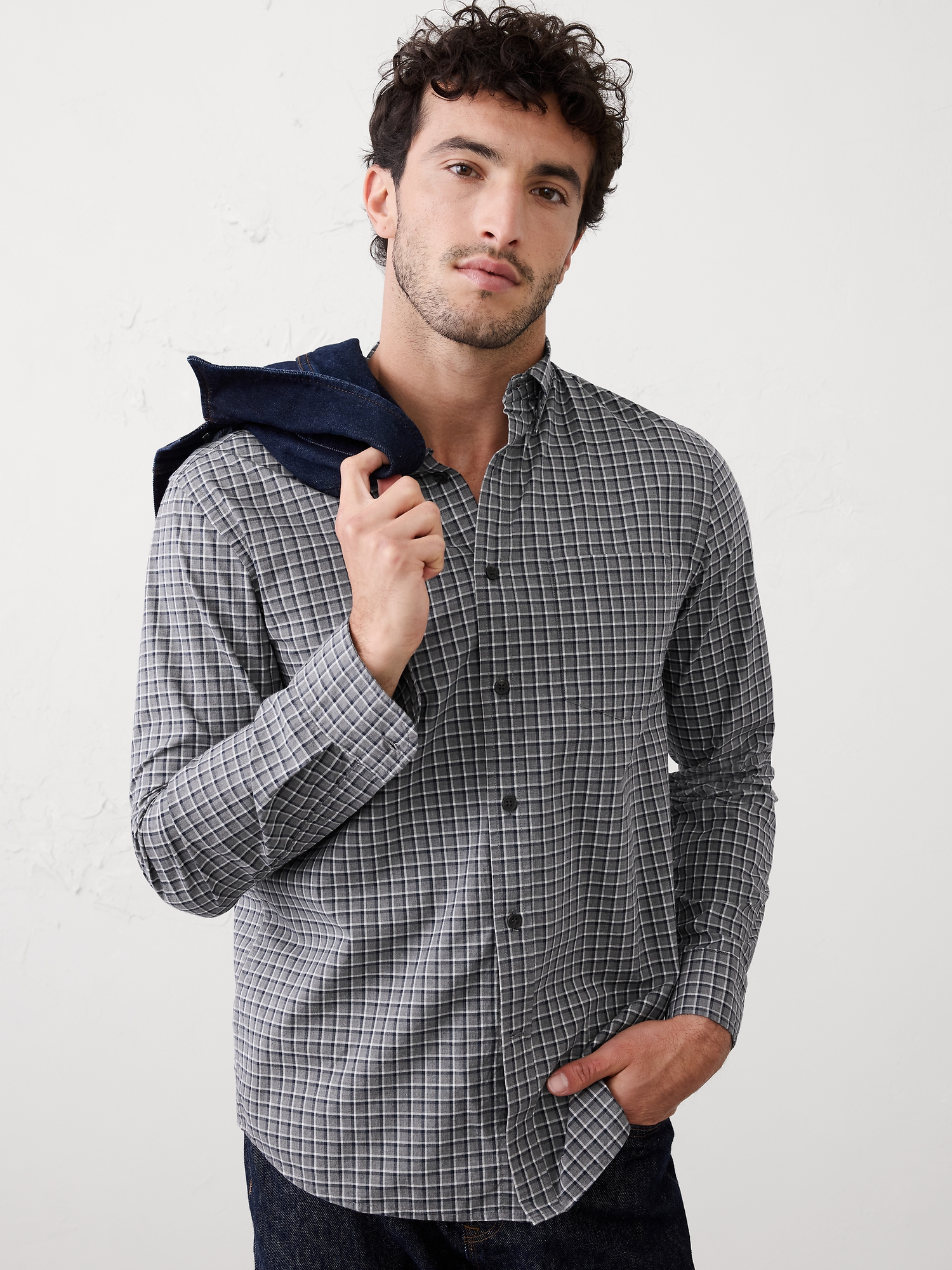 Slim-Fit Softwash Cotton Shirt - Grey Plaid