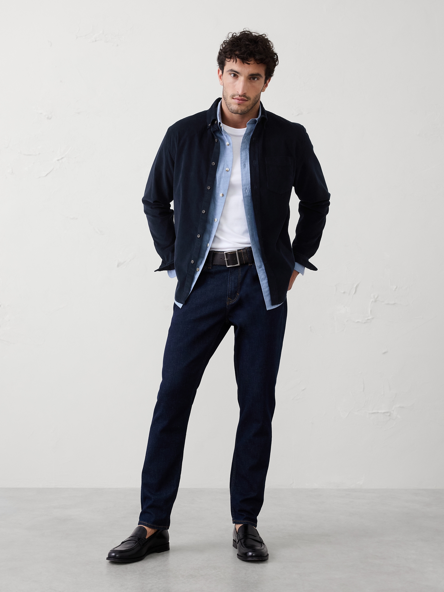 SLIM-FIT FINE WALE CORDUROY SHIRT - Tapestry Navy
