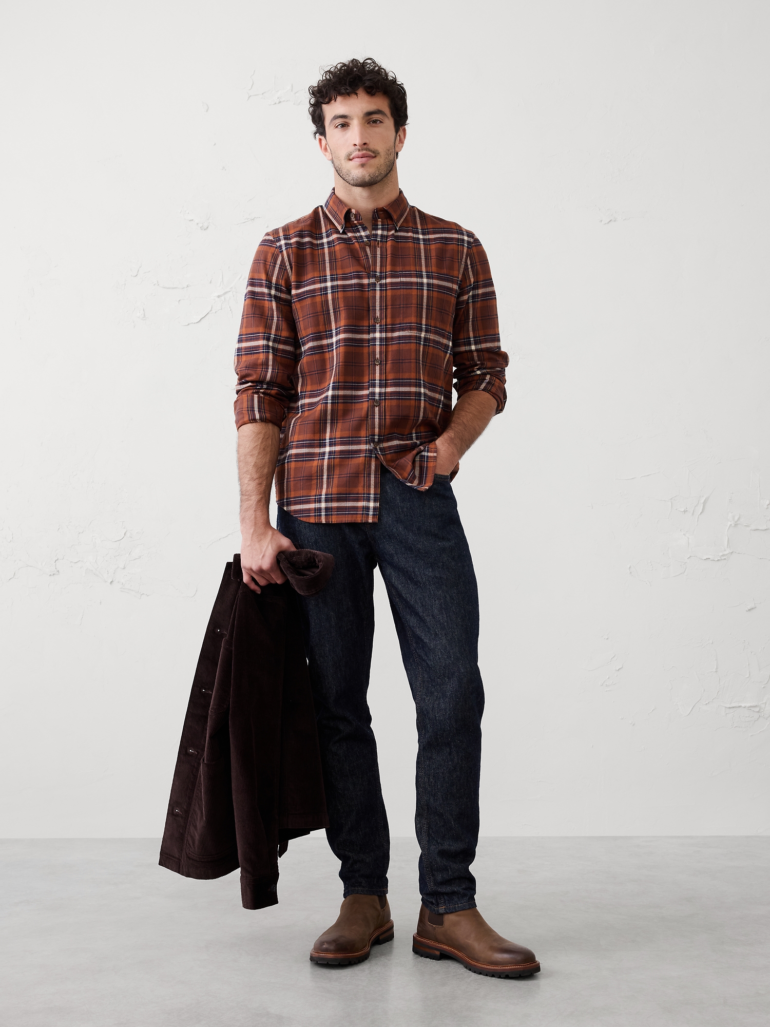 Slim-Fit Lightweight Flannel Shirt - Downtown Plaid