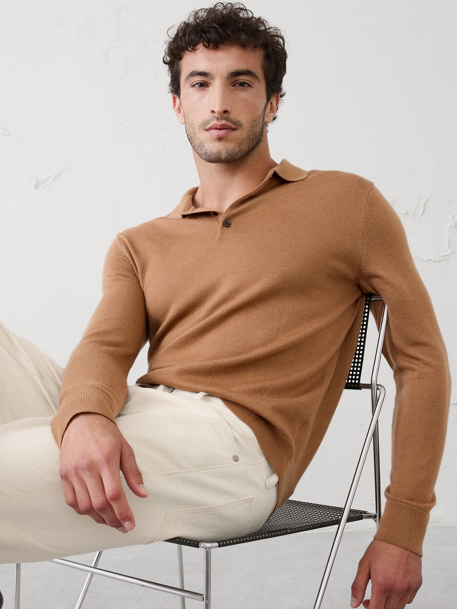 Image number 1 showing, MERINO WOOL POLO SWEATER