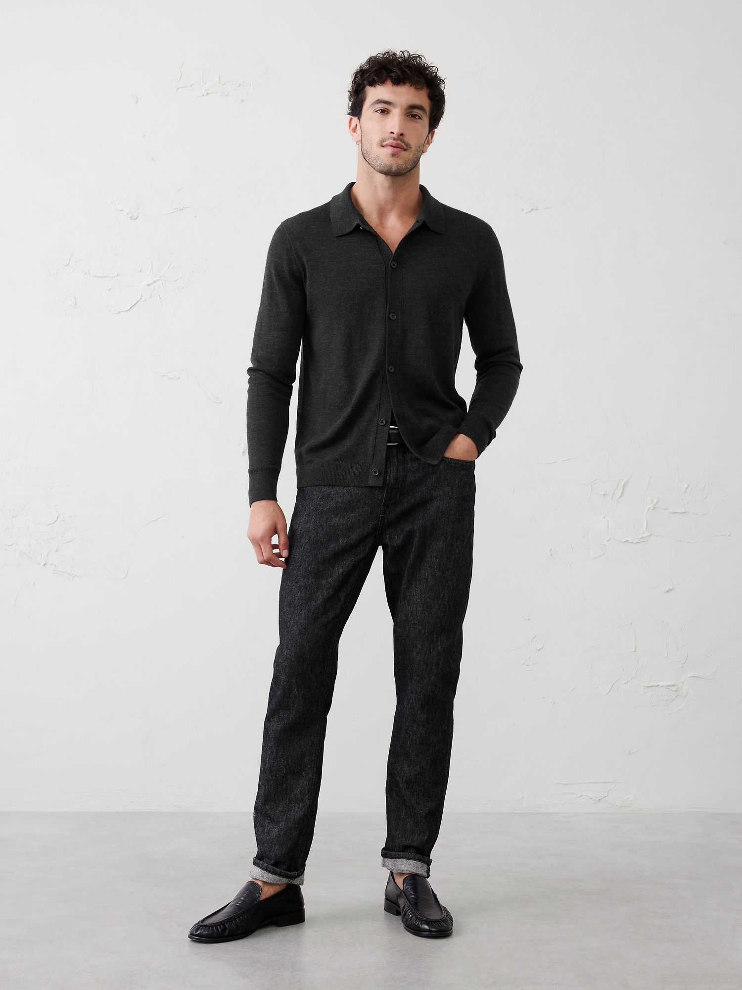 Merino Wool Button-Through Polo Sweater