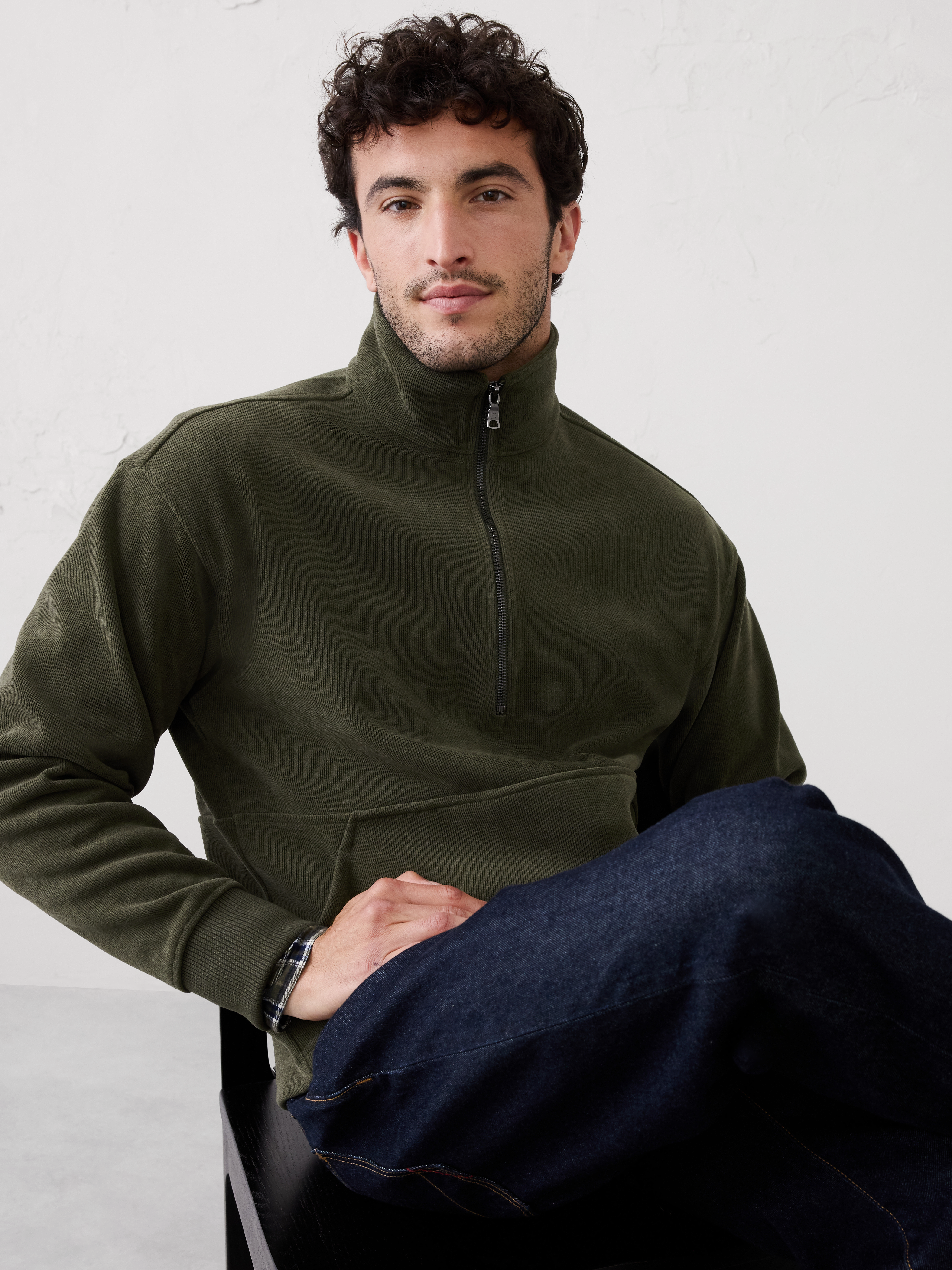 Corduroy Knit Quarter-Zip Sweatshirt | Banana Republic Factory