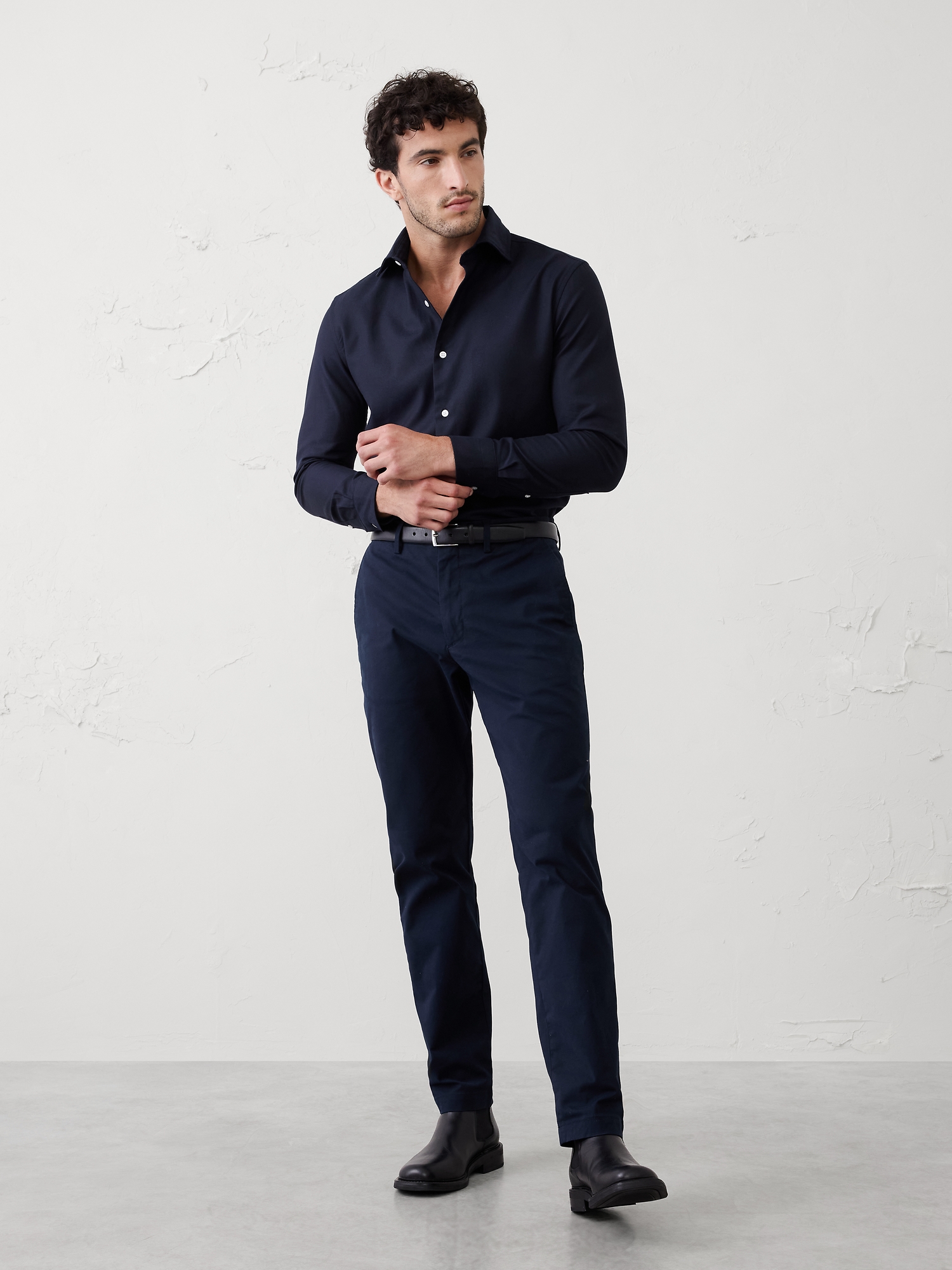 Chemise habillée armurée à coupe ajustée - Nouveau Bleu Marine