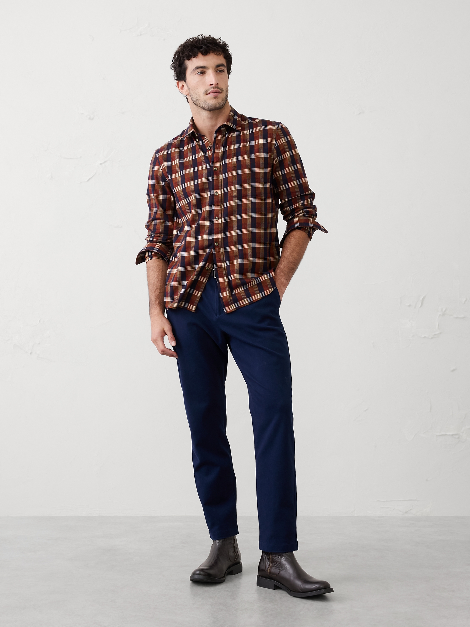 Slim-Fit Lightweight Flannel Shirt - Roma Plaid