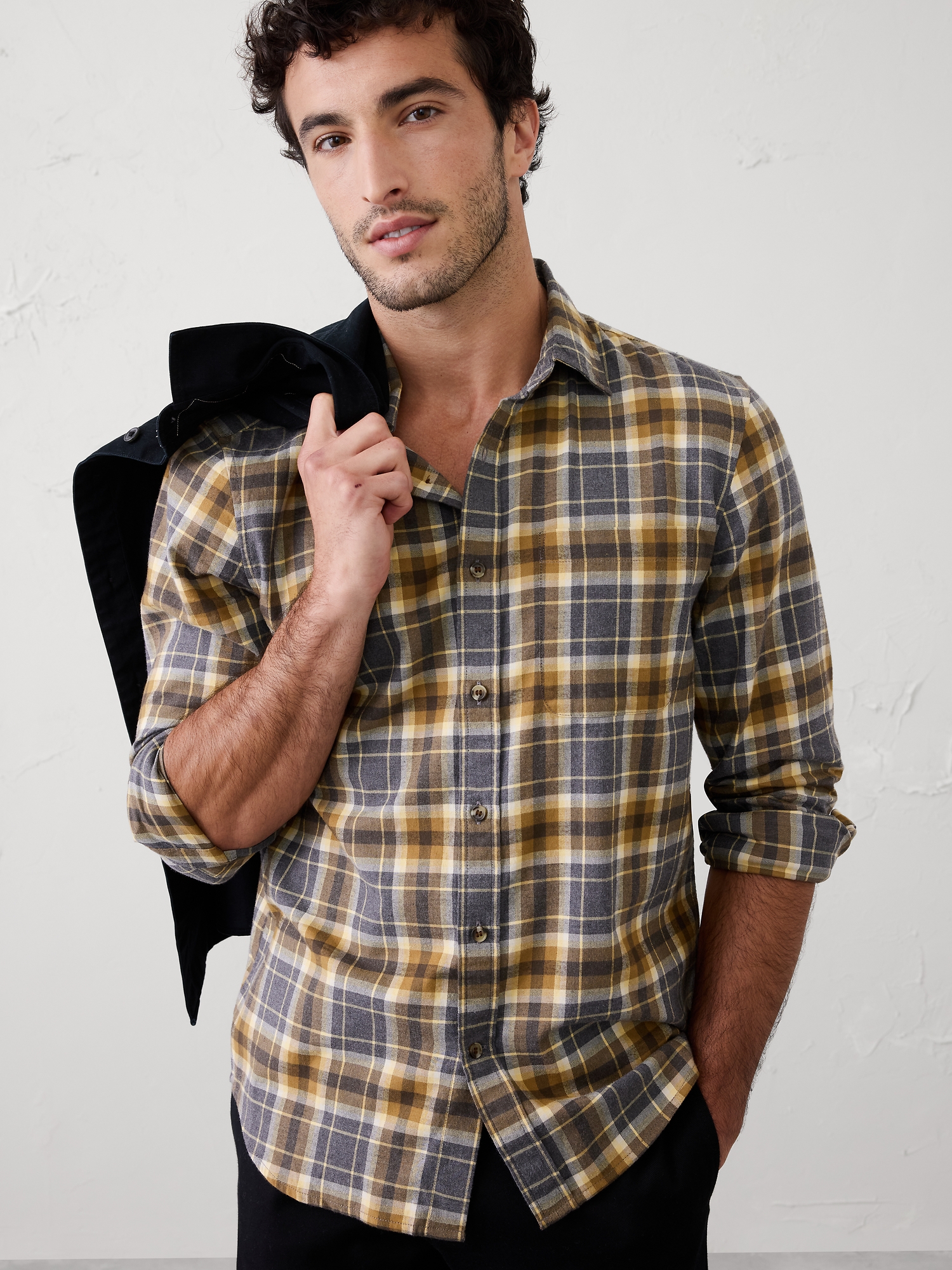 Image number 1 showing, SLIM-FIT LIGHTWEIGHT FLANNEL SHIRT