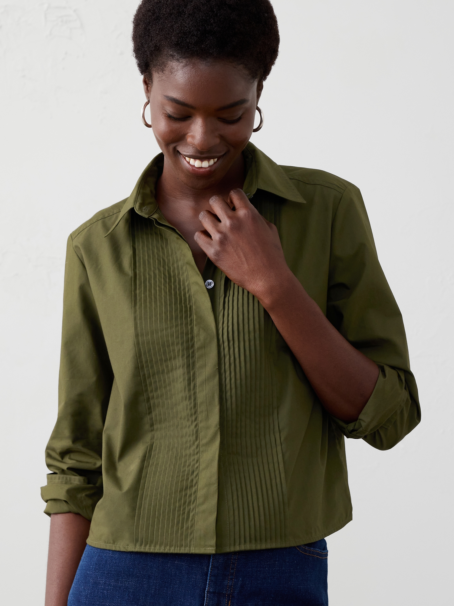 Refined Pleated Shirt - Waimea Olive