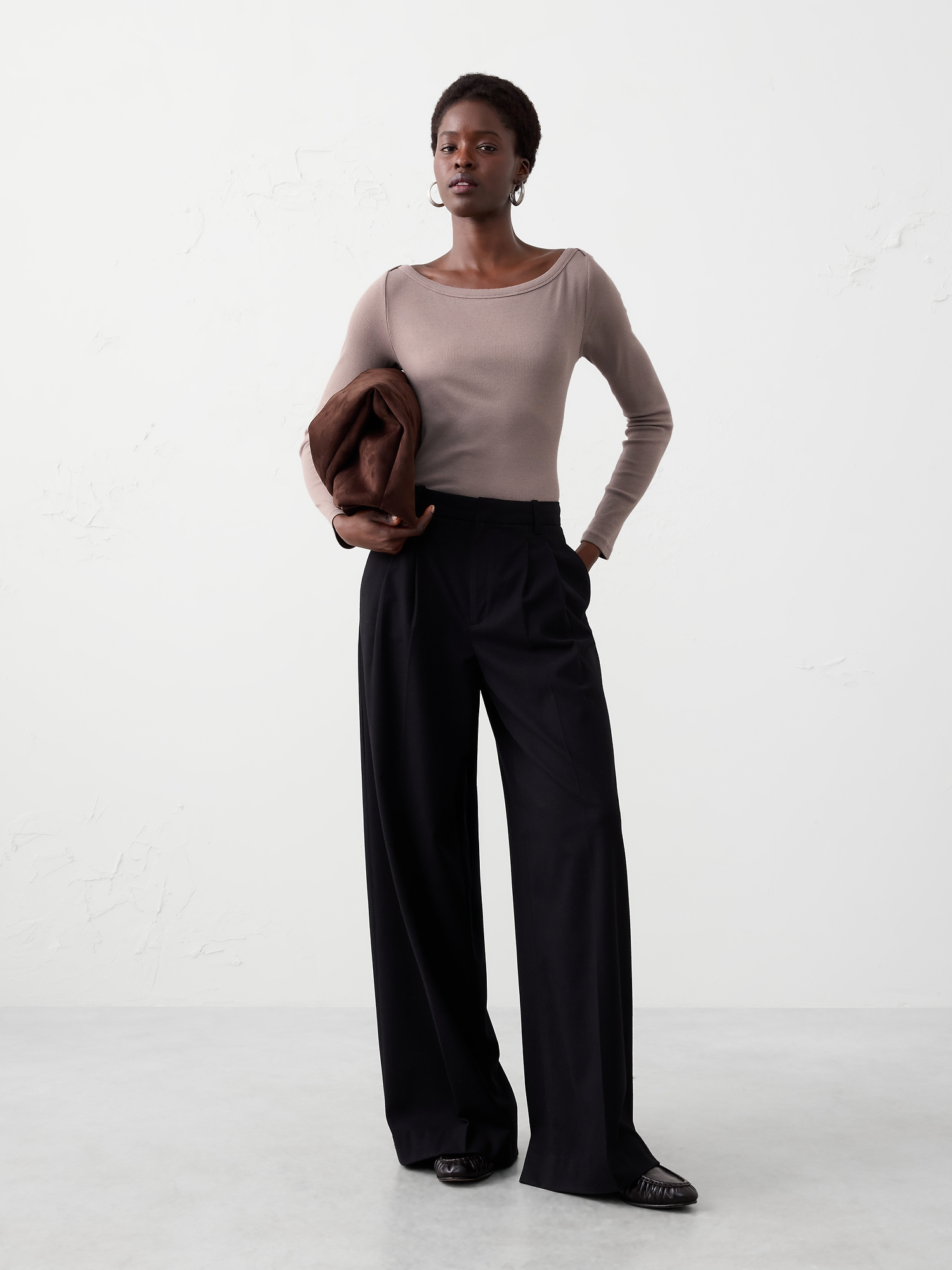 Ribbed Boat-Neck Top - Mocha Latte