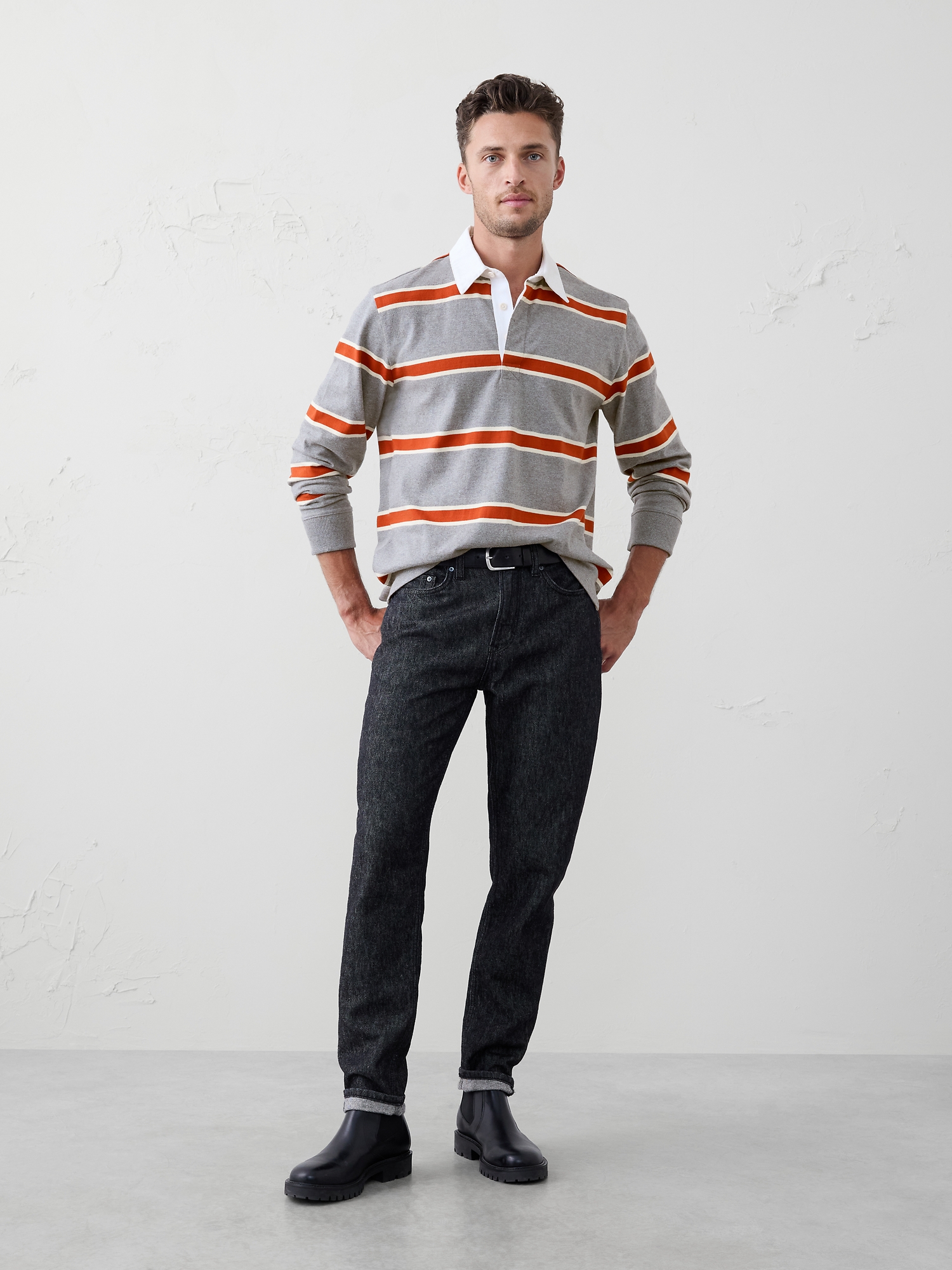 Chandail de style rugby - Gris À Rayures