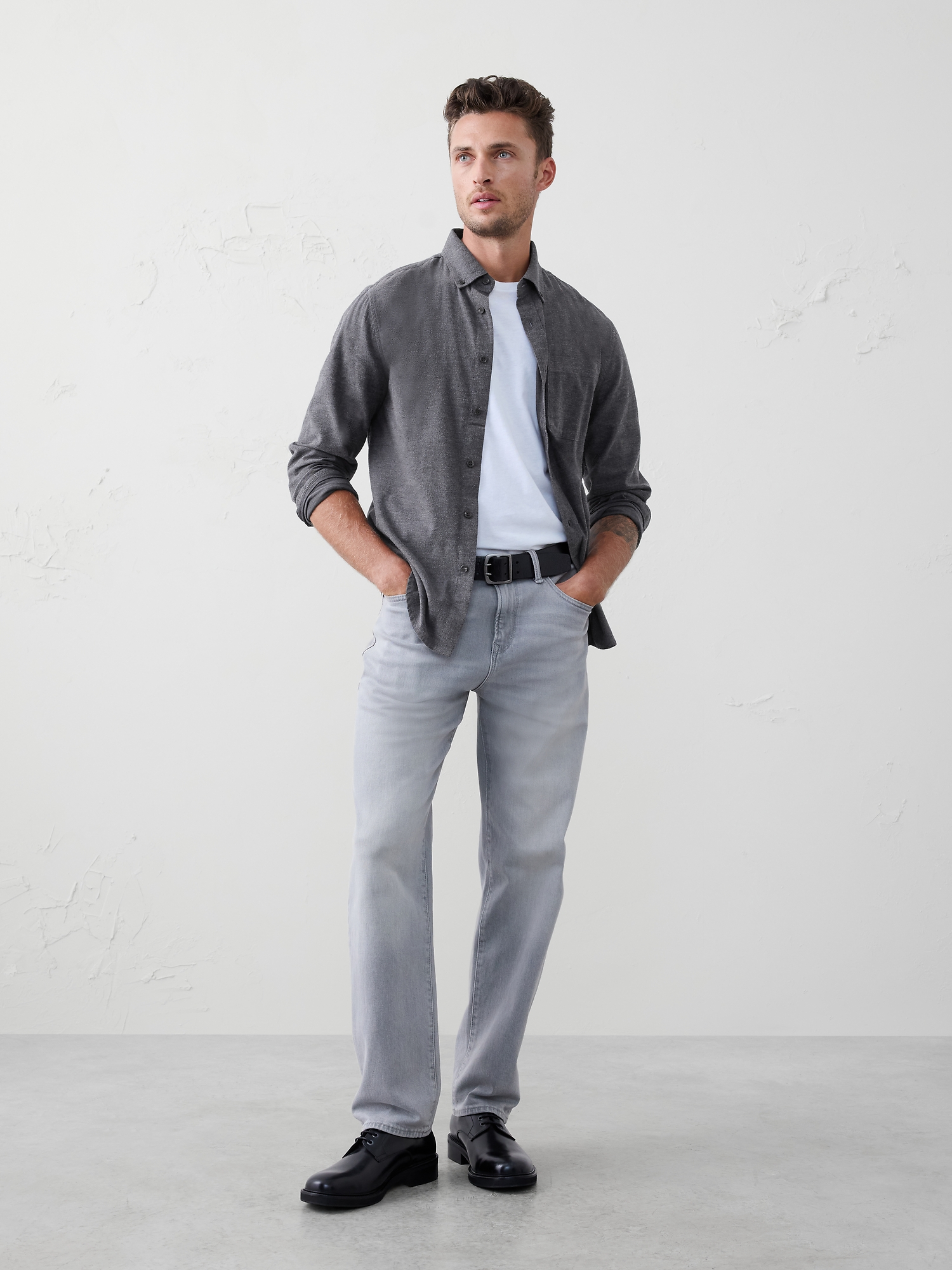 Slim-Fit Lightweight Flannel Shirt - Charcoal