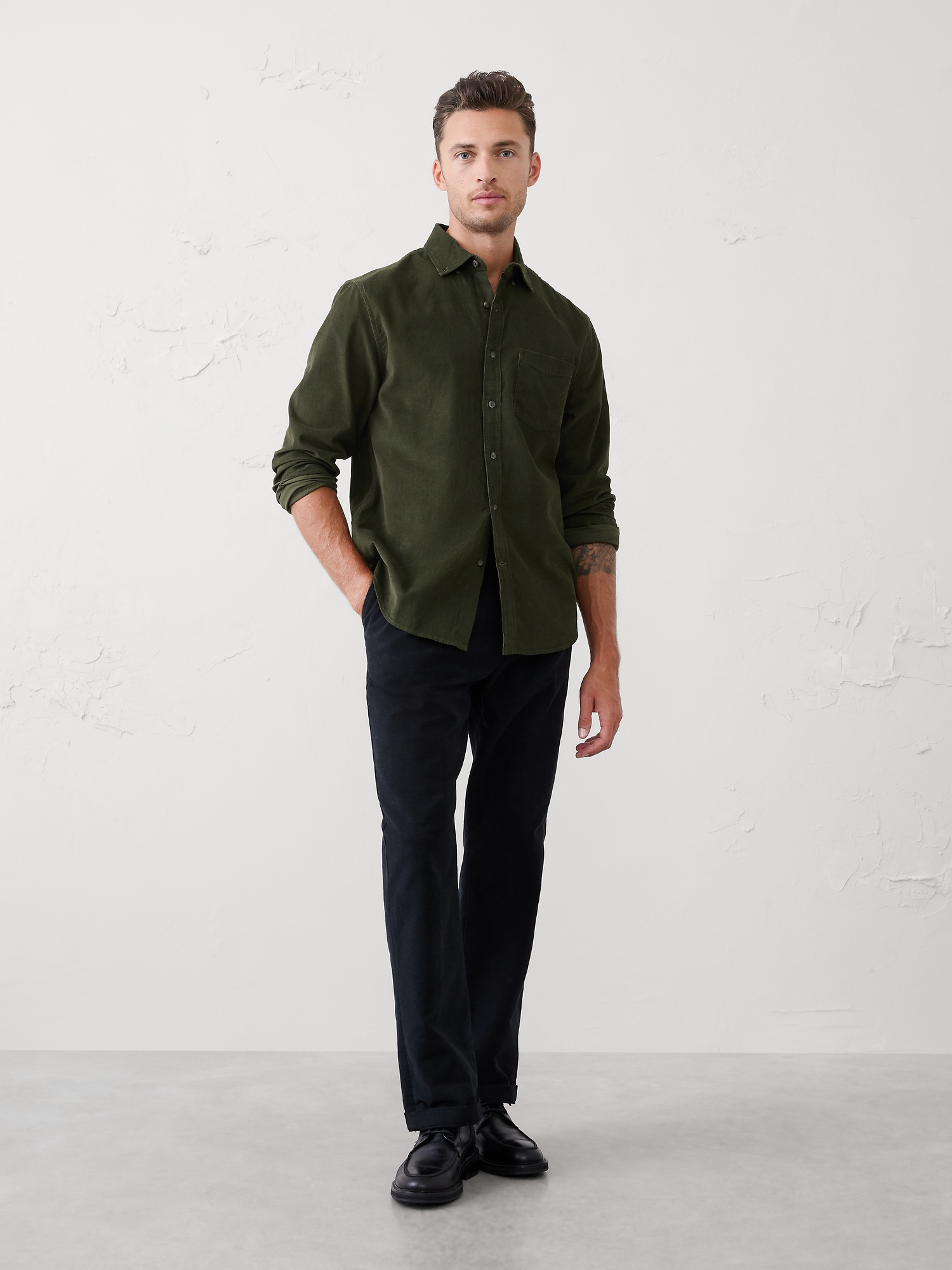 Slim-Fit Fine Wale Corduroy Shirt - Dark Trees