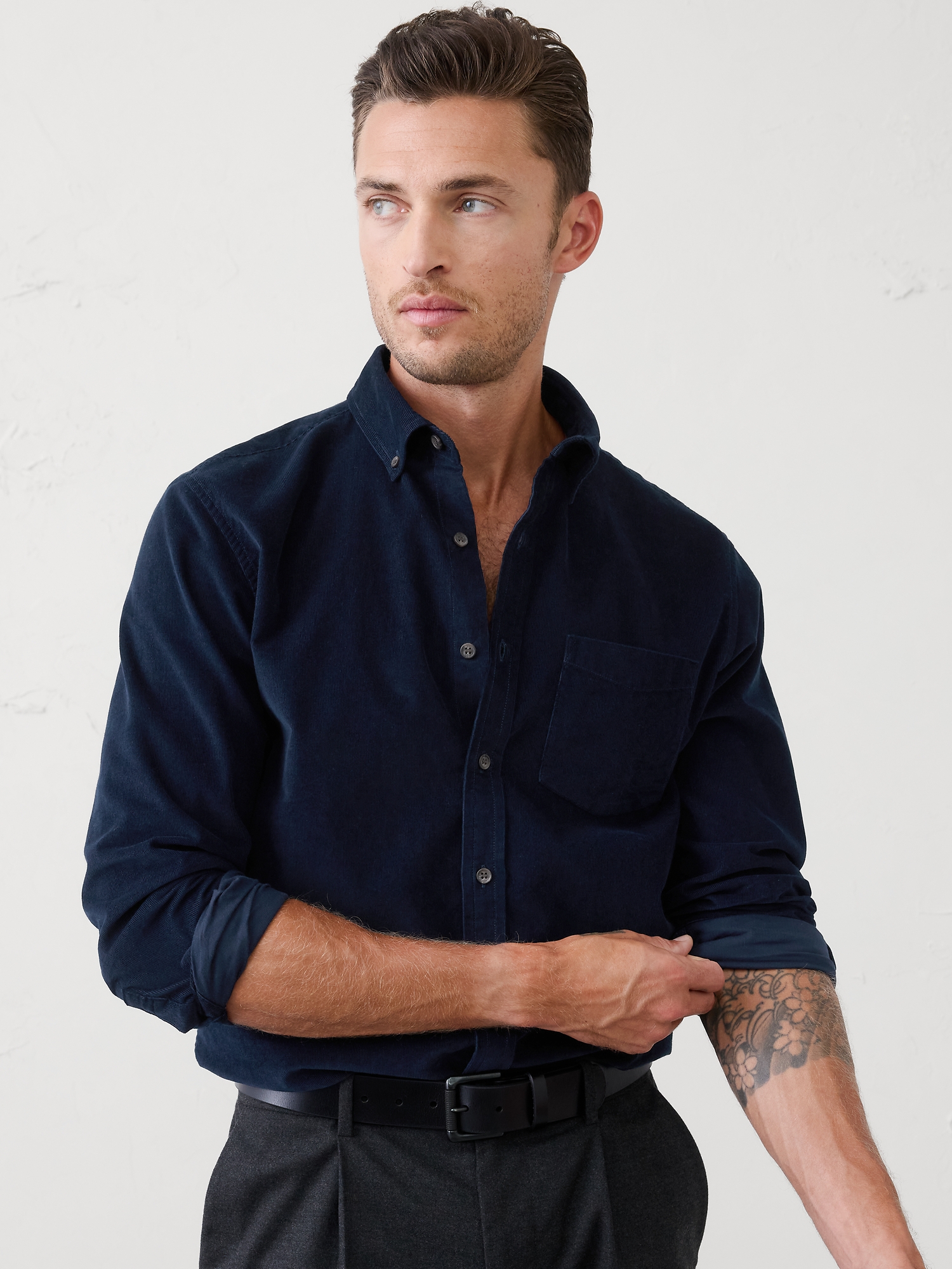 Slim-Fit Fine Wale Corduroy Shirt - Tapestry Navy