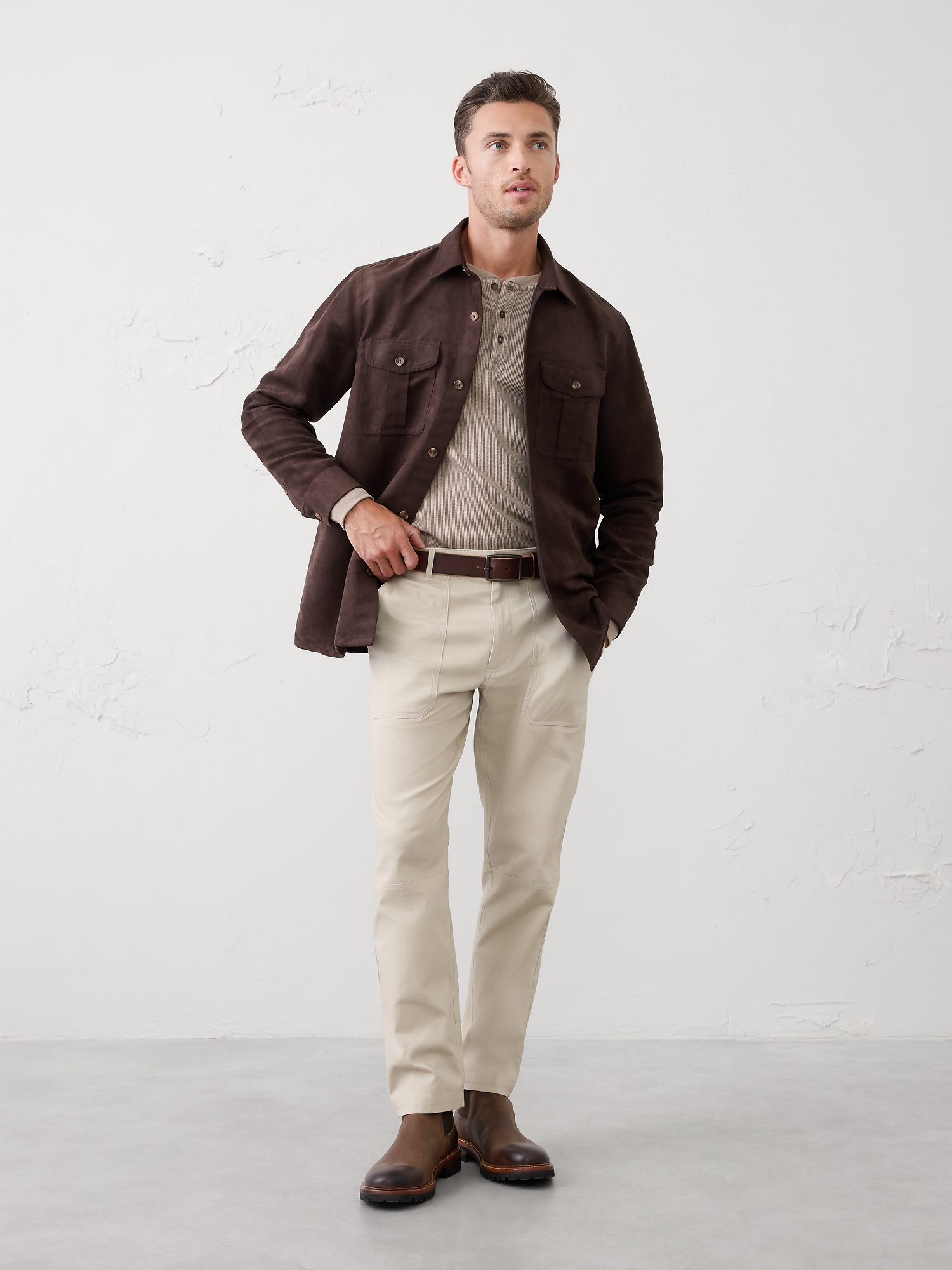 Relaxed-Fit Vegan Suede Overshirt - Dark Oak