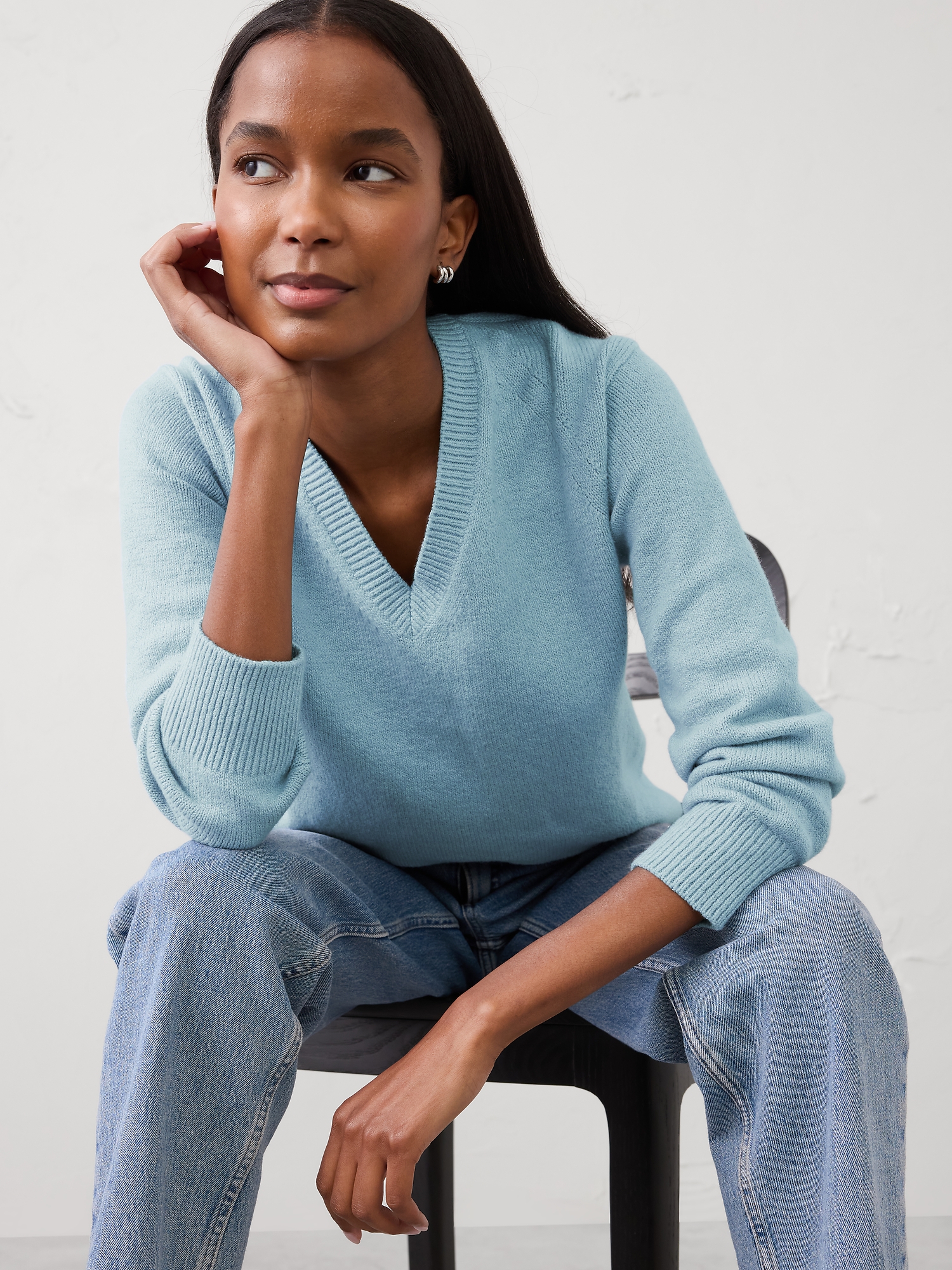 Cozy Pullover Sweater - Light Blue Heather