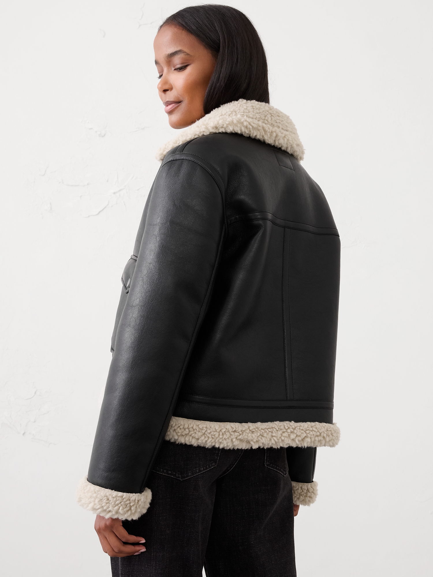 Image number 2 showing, Faux Shearling Vegan Leather Bomber Jacket