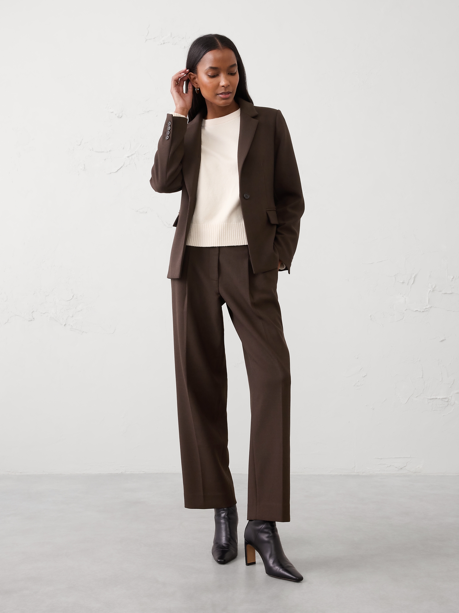 Pantalon droit à taille haute à double tissage