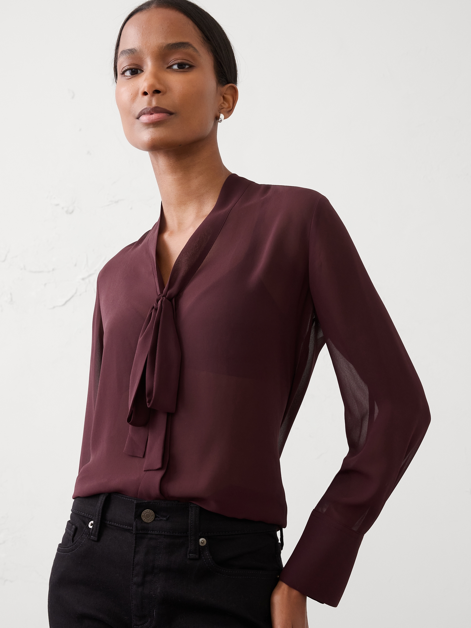 Tie-Neck Blouse - Vino Rosso