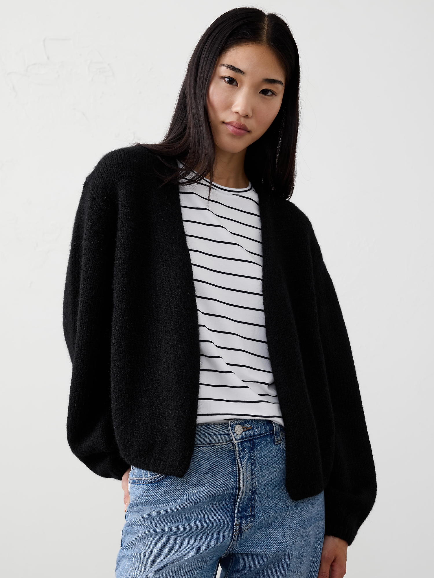 Cardigan sans boutons en tricot brossé douillet