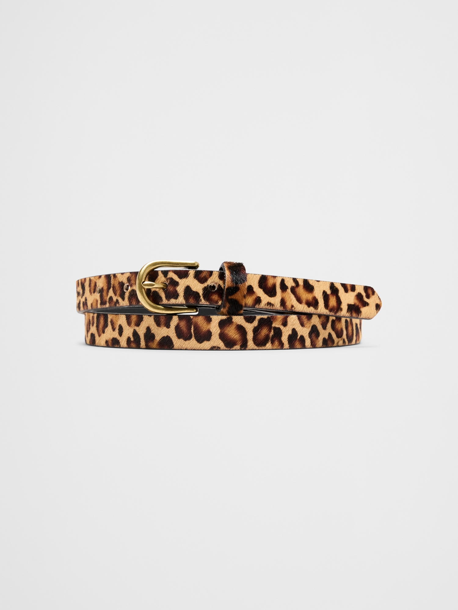 Ceinture fine en similipoils de poney à motif léopard
