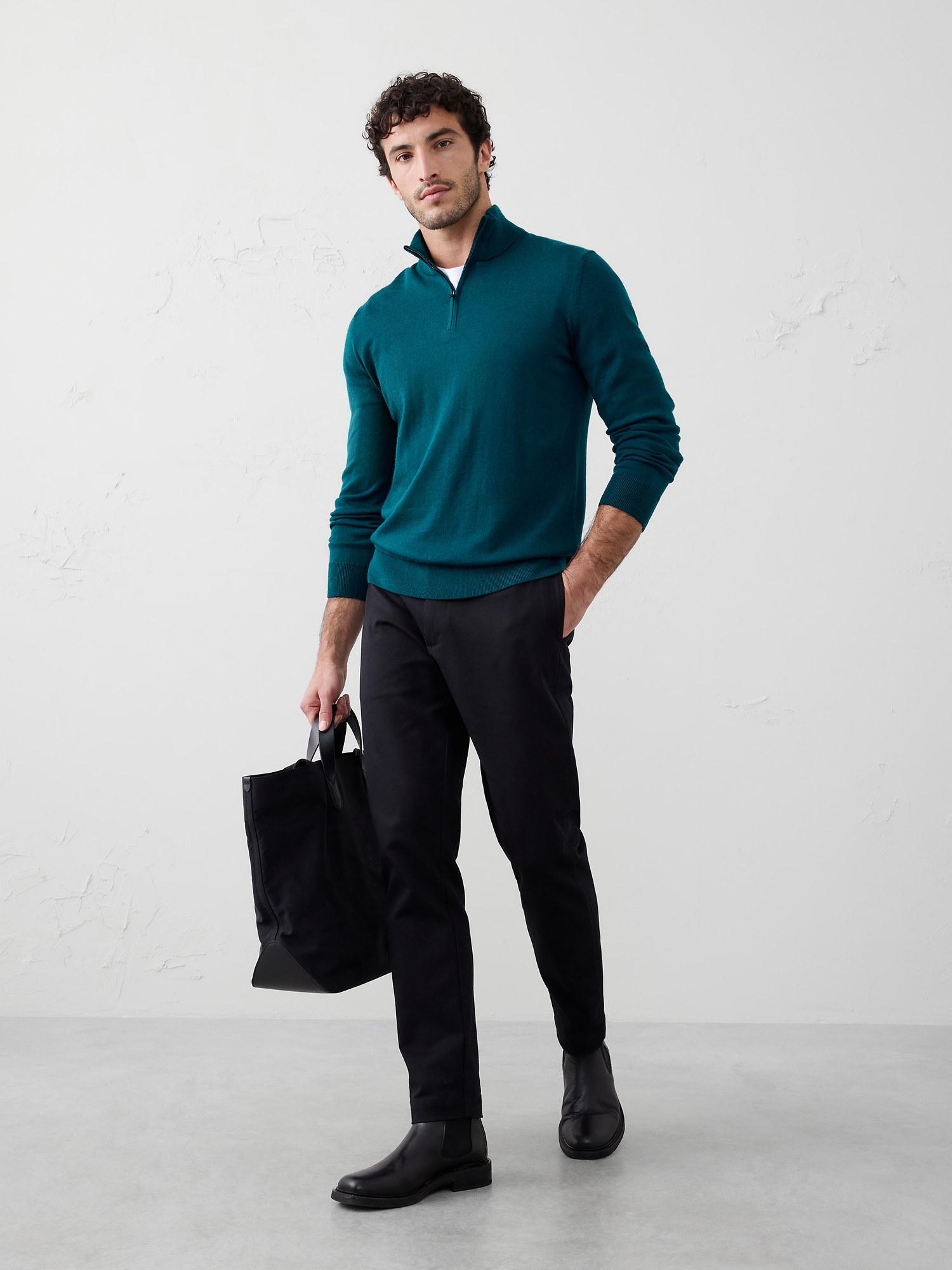 Merino Wool Half-Zip Sweater - Teal