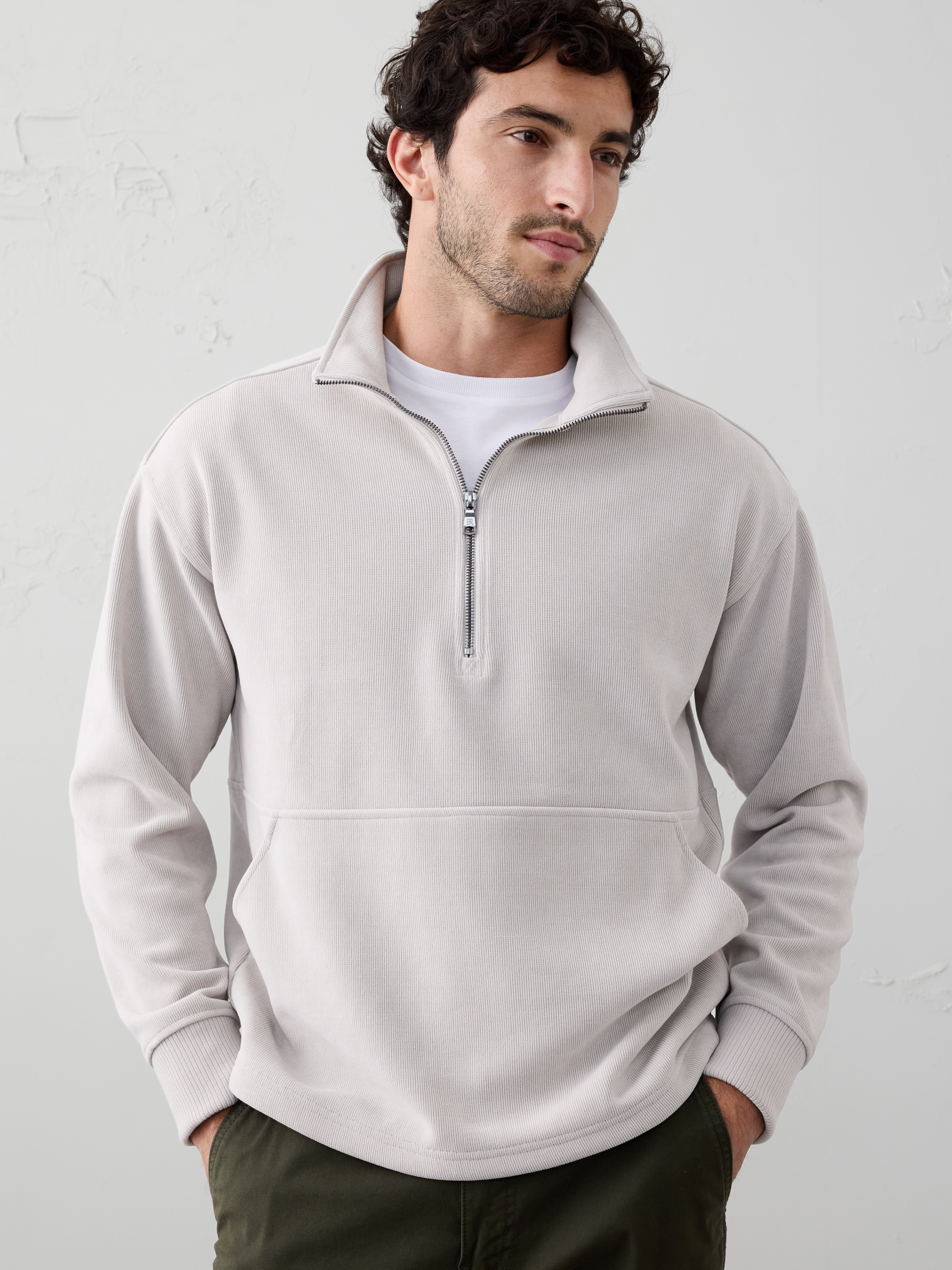 Corduroy Knit Quarter-Zip Sweatshirt | Banana Republic Factory
