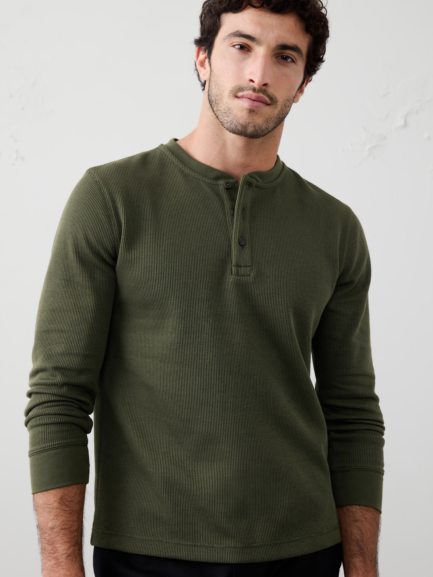 Waffle Knit Henley - Dark Trees