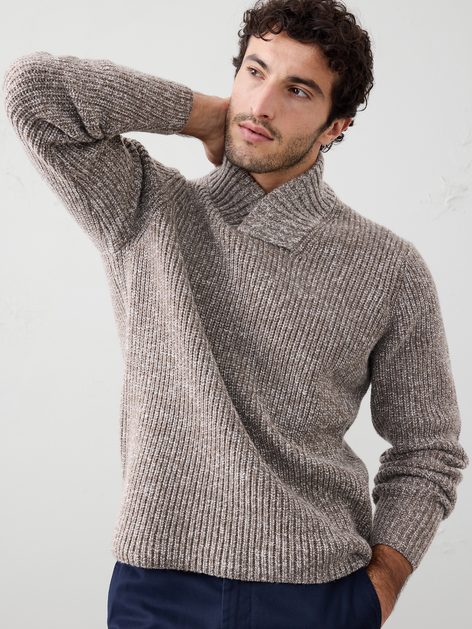 Marled Wrap-Neck Sweater - Taupe