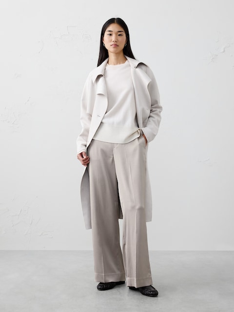PANTALON HAYDEN À JAMBE LARGE ET TAILLE HAUTE EXTENSIBLE EN TISSU SOYEUX
