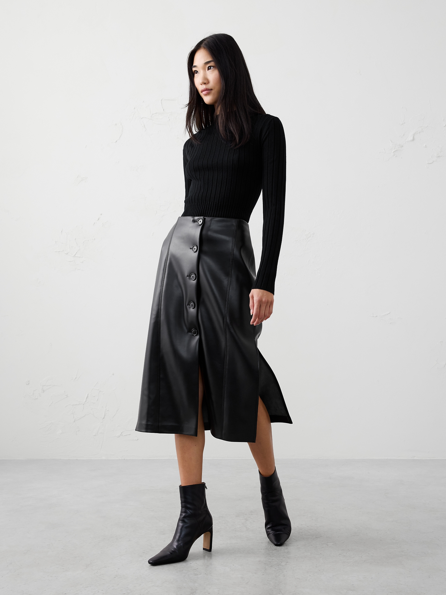 Image number 1 showing, Vegan Leather Midi Skirt