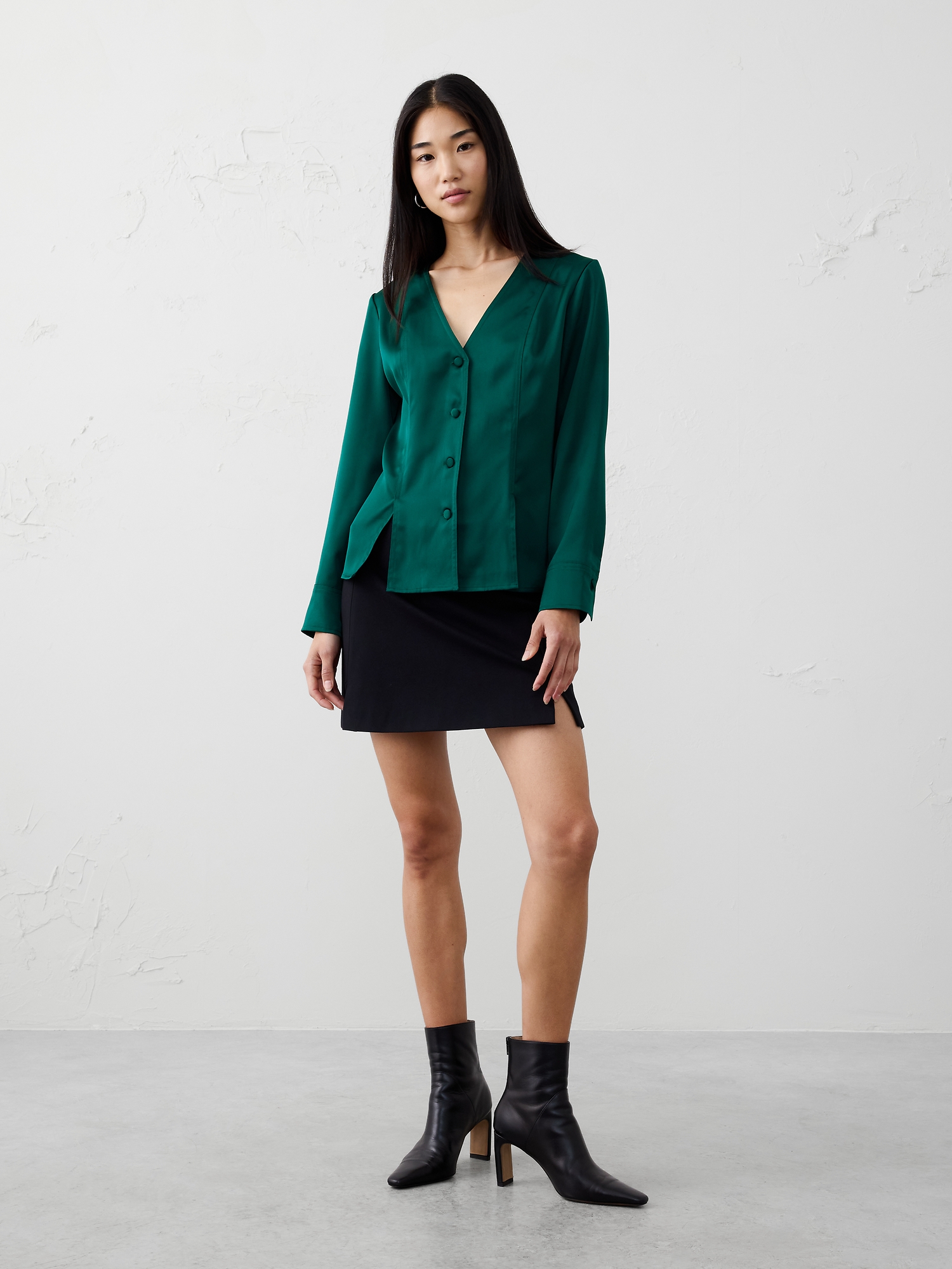 Image number 1 showing, Silky Seamed Slit Blouse