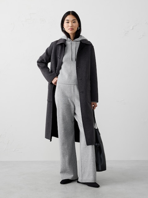 PANTALON EN TRICOT À JAMBE LARGE ET À TAILLE MI-BASSE EXTENSIBLE