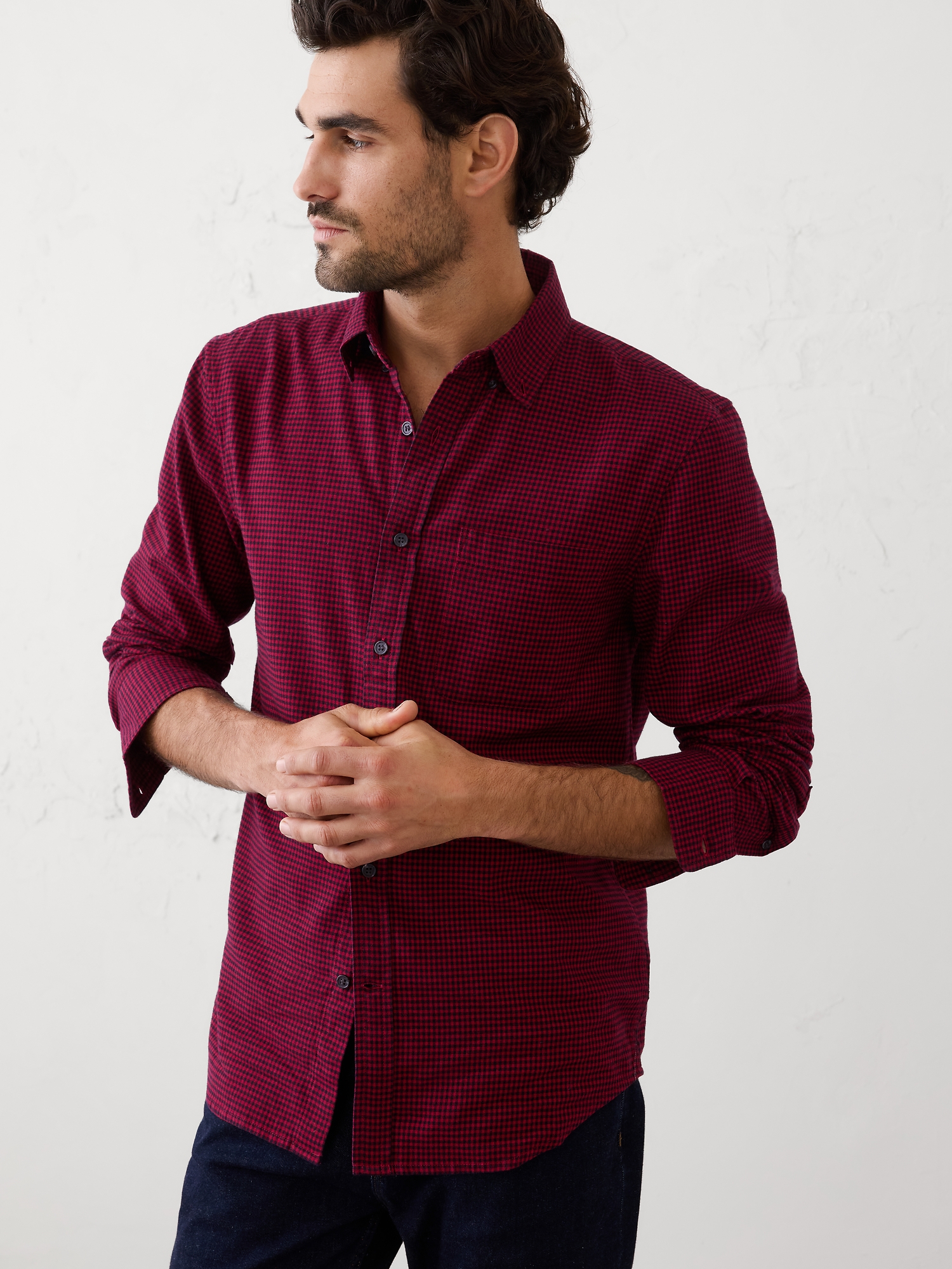 Slim-Fit Lightweight Flannel Shirt - Houndstooth
