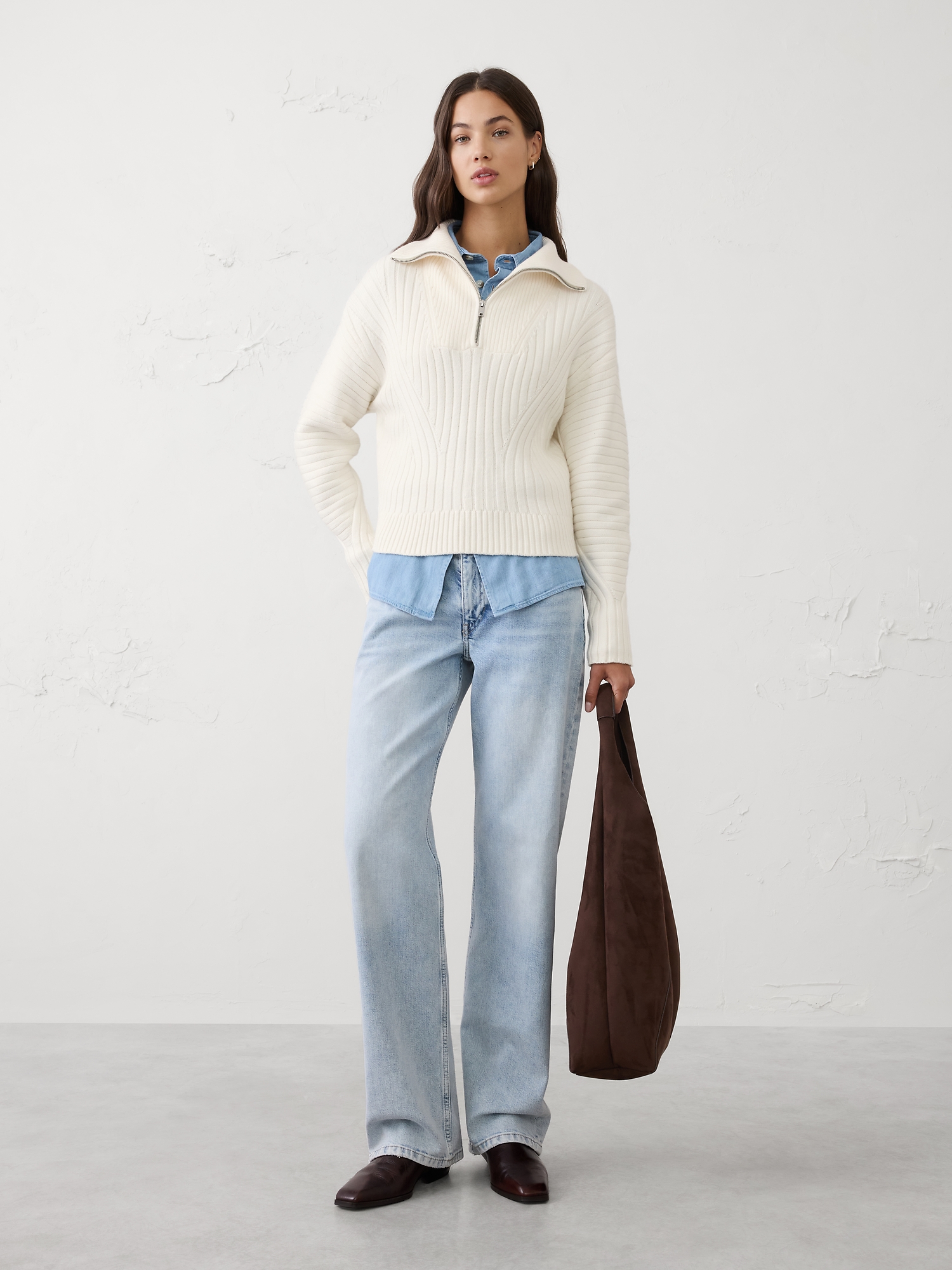 Ribbed Quarter-Zip Sweater - Snow Day