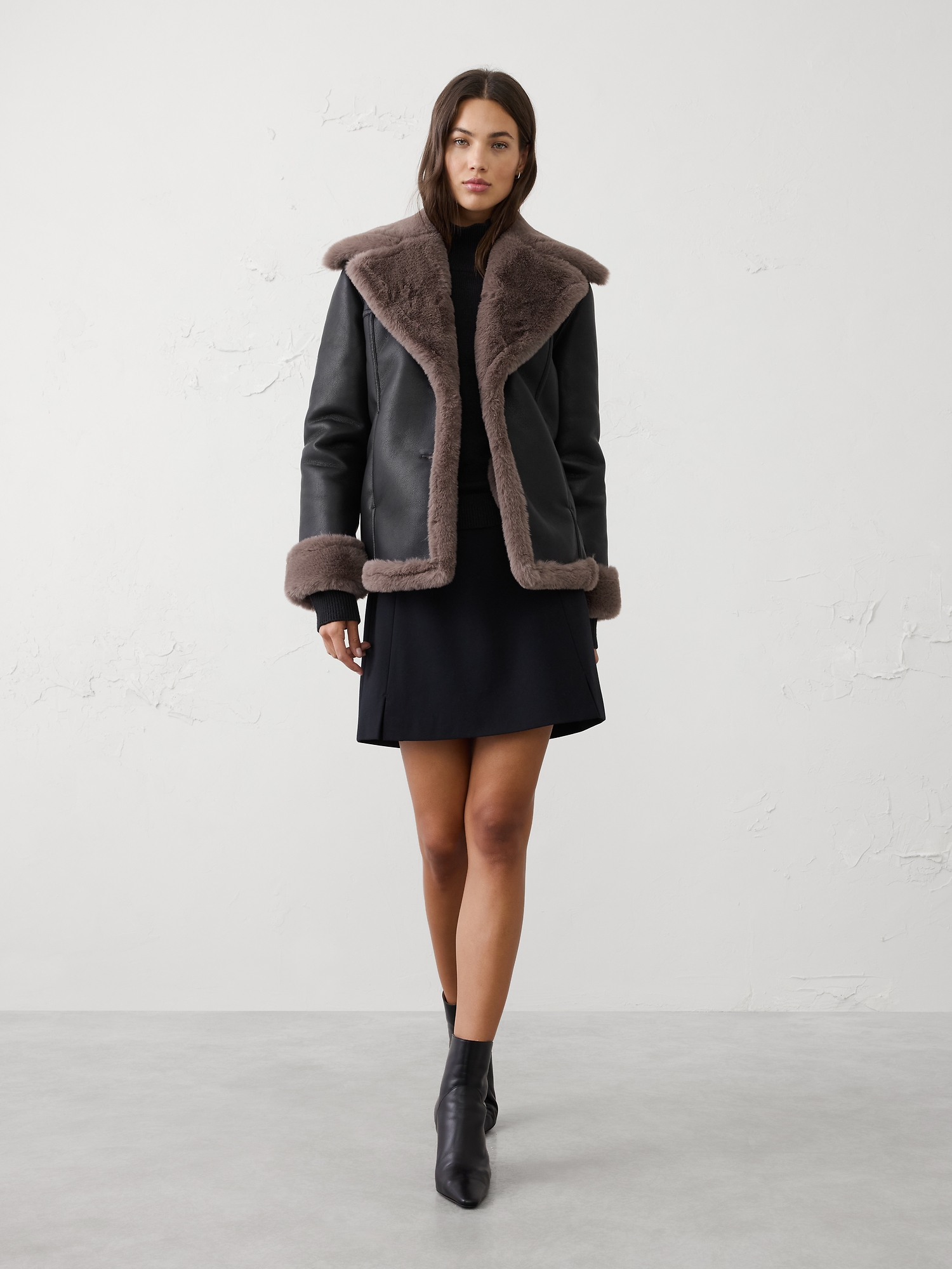 Image number 1 showing, Vegan Leather and Faux Fur Jacket