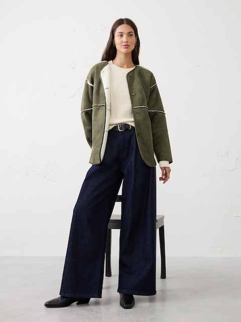 Reversible Vegan Suede Sherpa Jacket