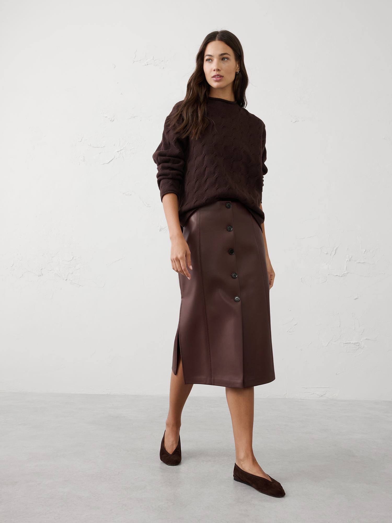 Image number 1 showing, Vegan Leather Midi Skirt