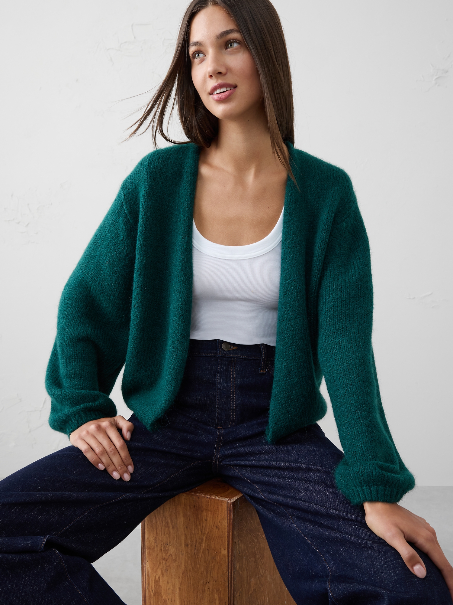 Image number 1 showing, Brushed Cozy Open-Front Cardigan Sweater