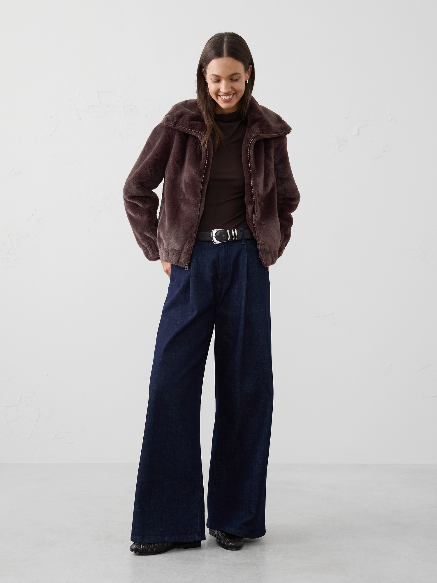 Faux Fur Short Jacket - Dark Mahogany