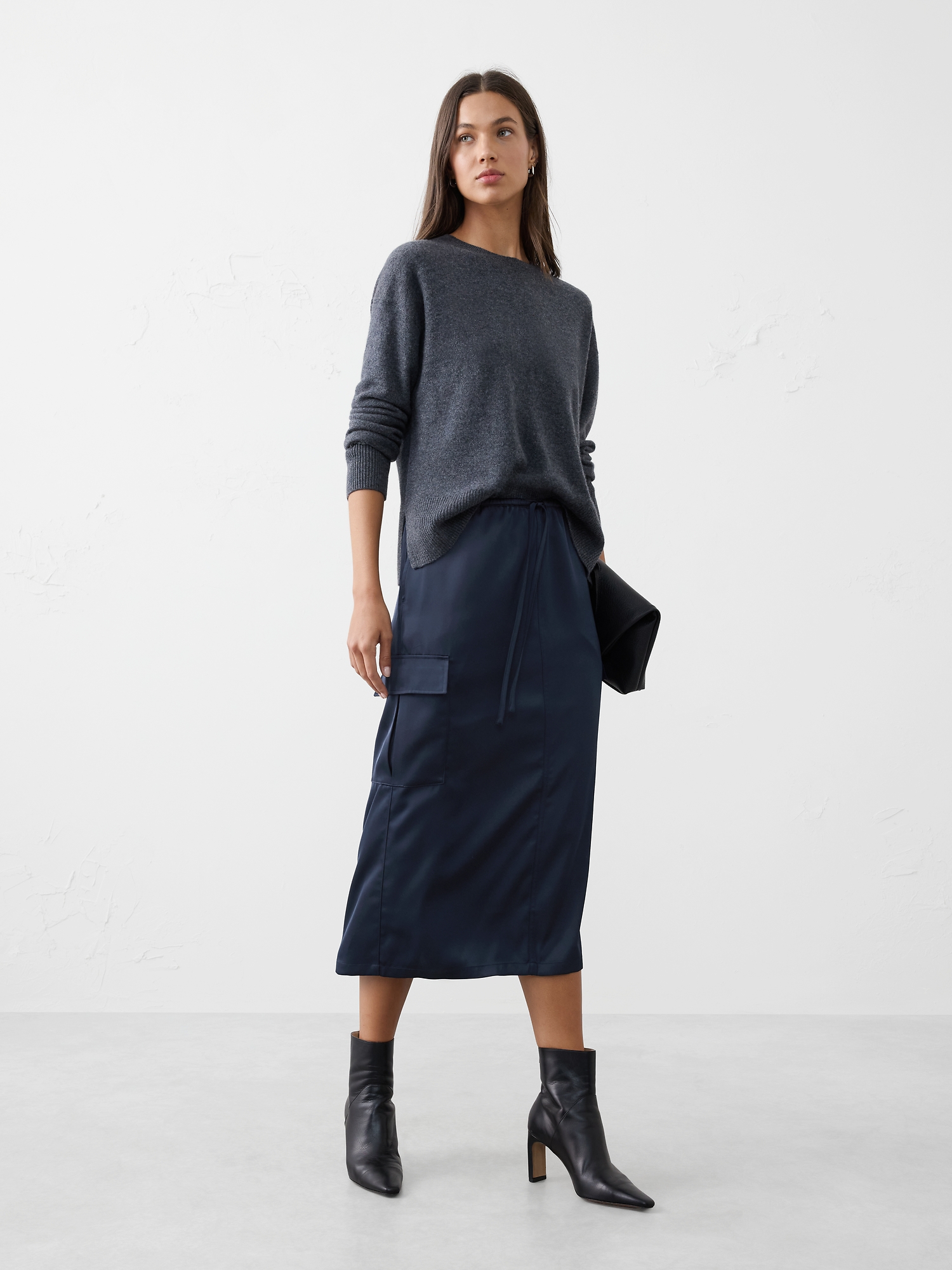 Image number 1 showing, Satin Cargo Midi Skirt