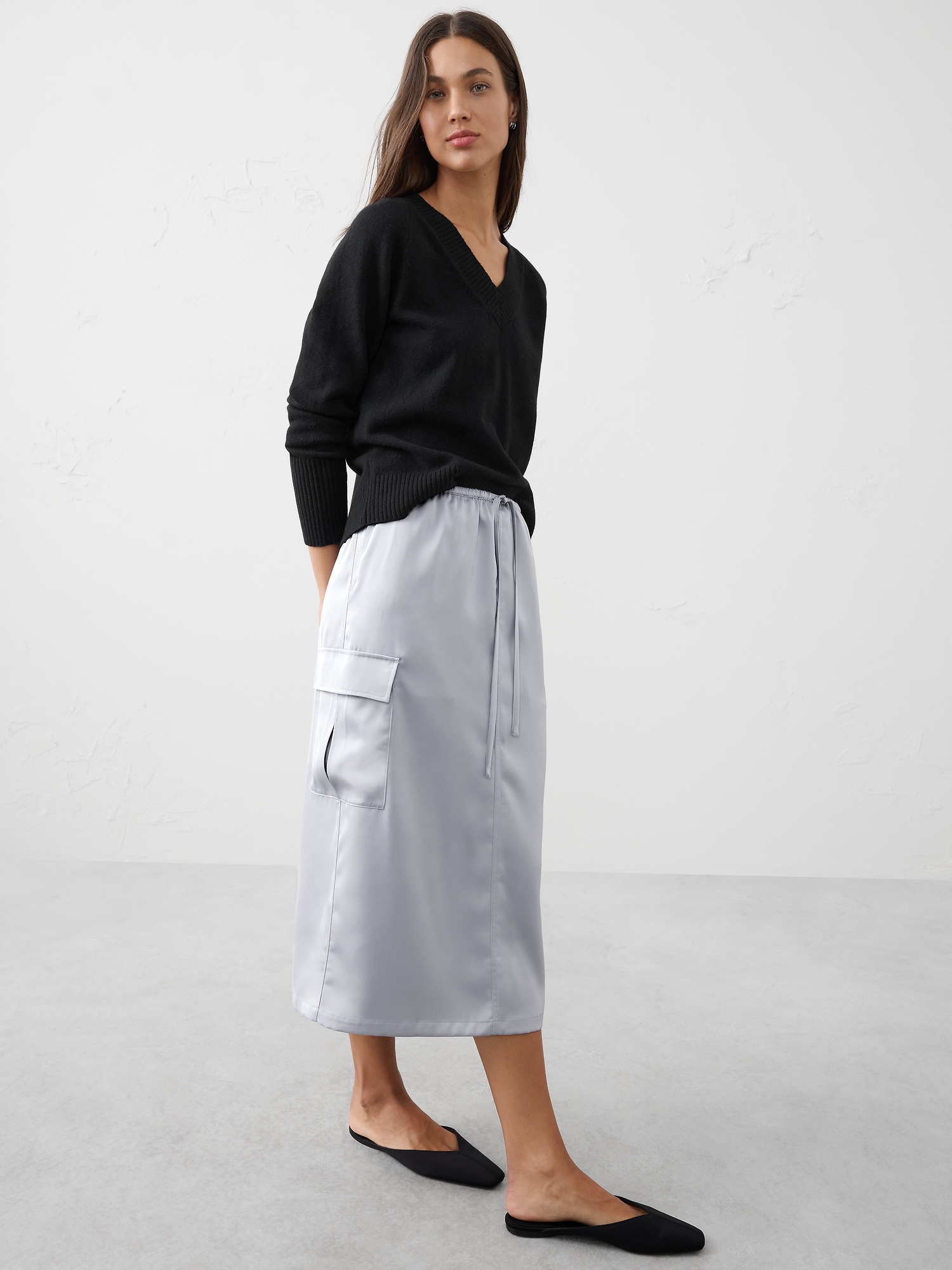 Image number 3 showing, Satin Cargo Midi Skirt