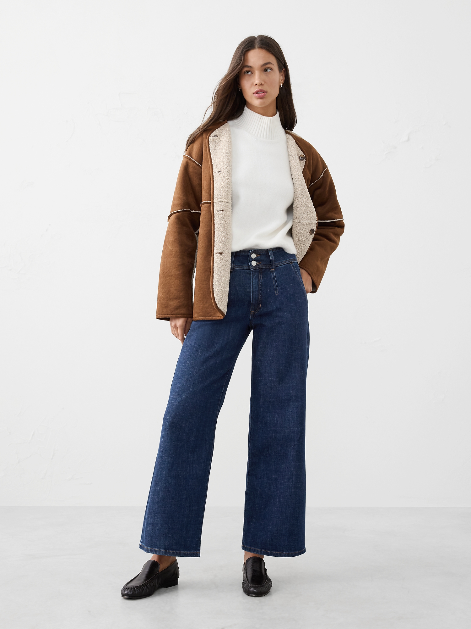 Wide-Leg High-Rise Darted Trouser Jean - Dark Wash