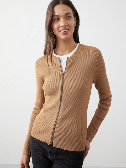 CARDIGAN CÔTELÉ À GLISSIÈRE DOUBLE