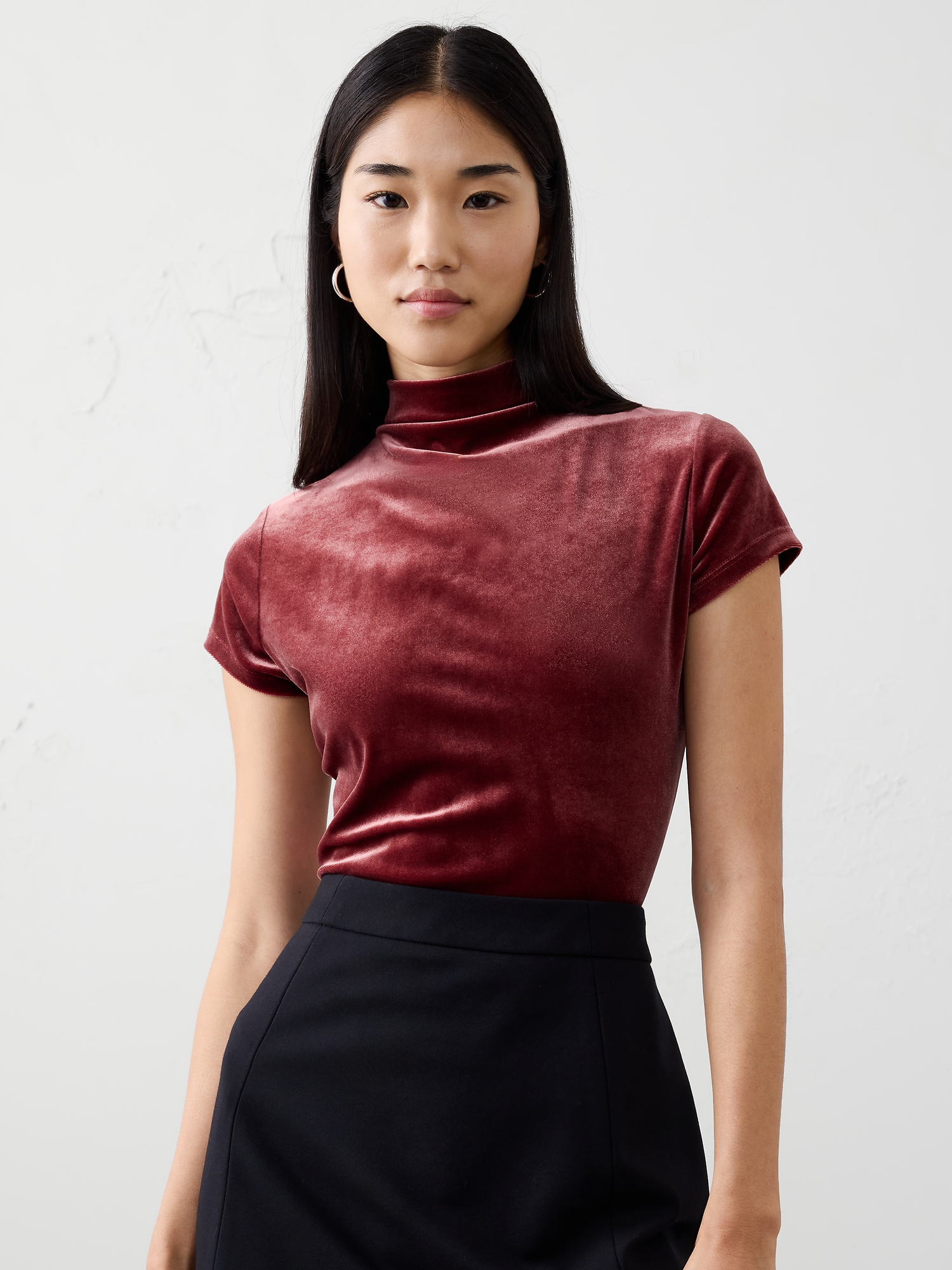 Image number 1 showing, Velvet Mock-Neck Top