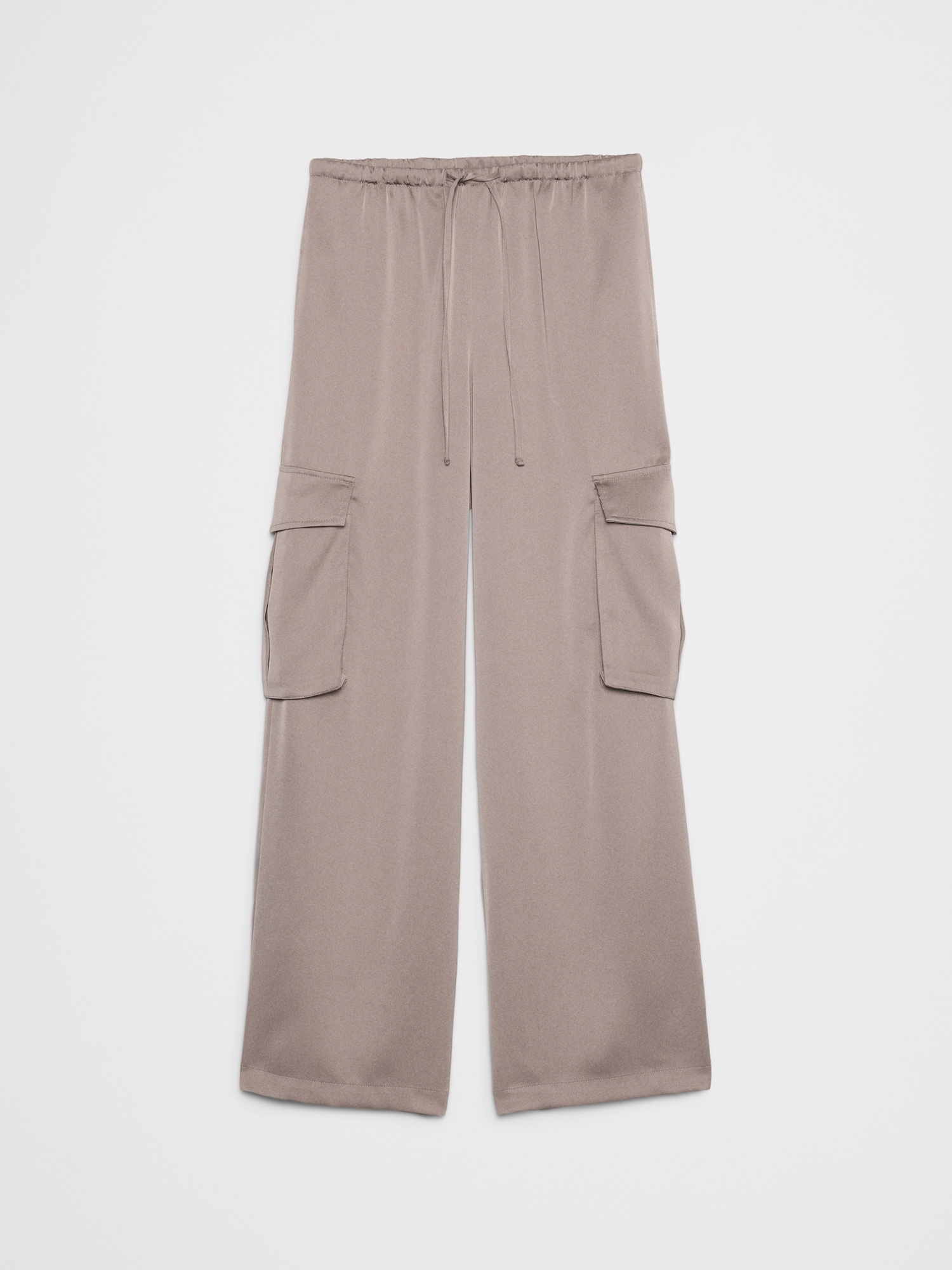 Image number 4 showing, Wide-Leg Mid-Rise Satin Pull-On Cargo Pant